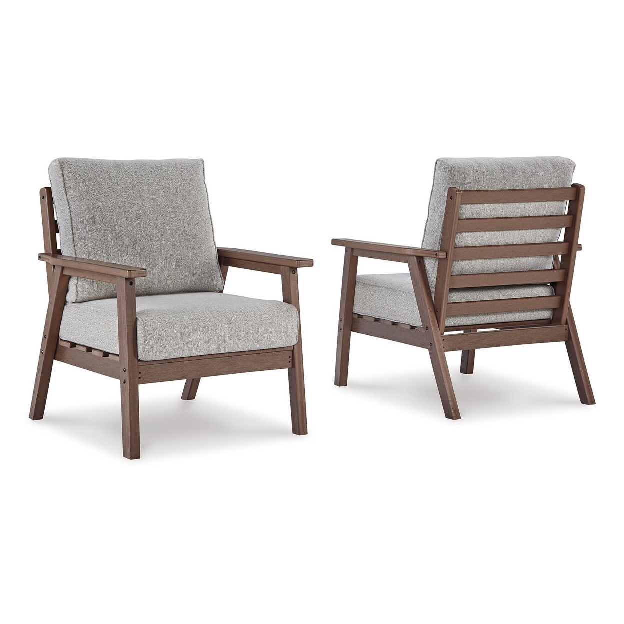 Emme 32 Inch Outdoor Lounge Chair Set Of 2, Brown Frame, Gray Cushions - Saltoro Sherpi