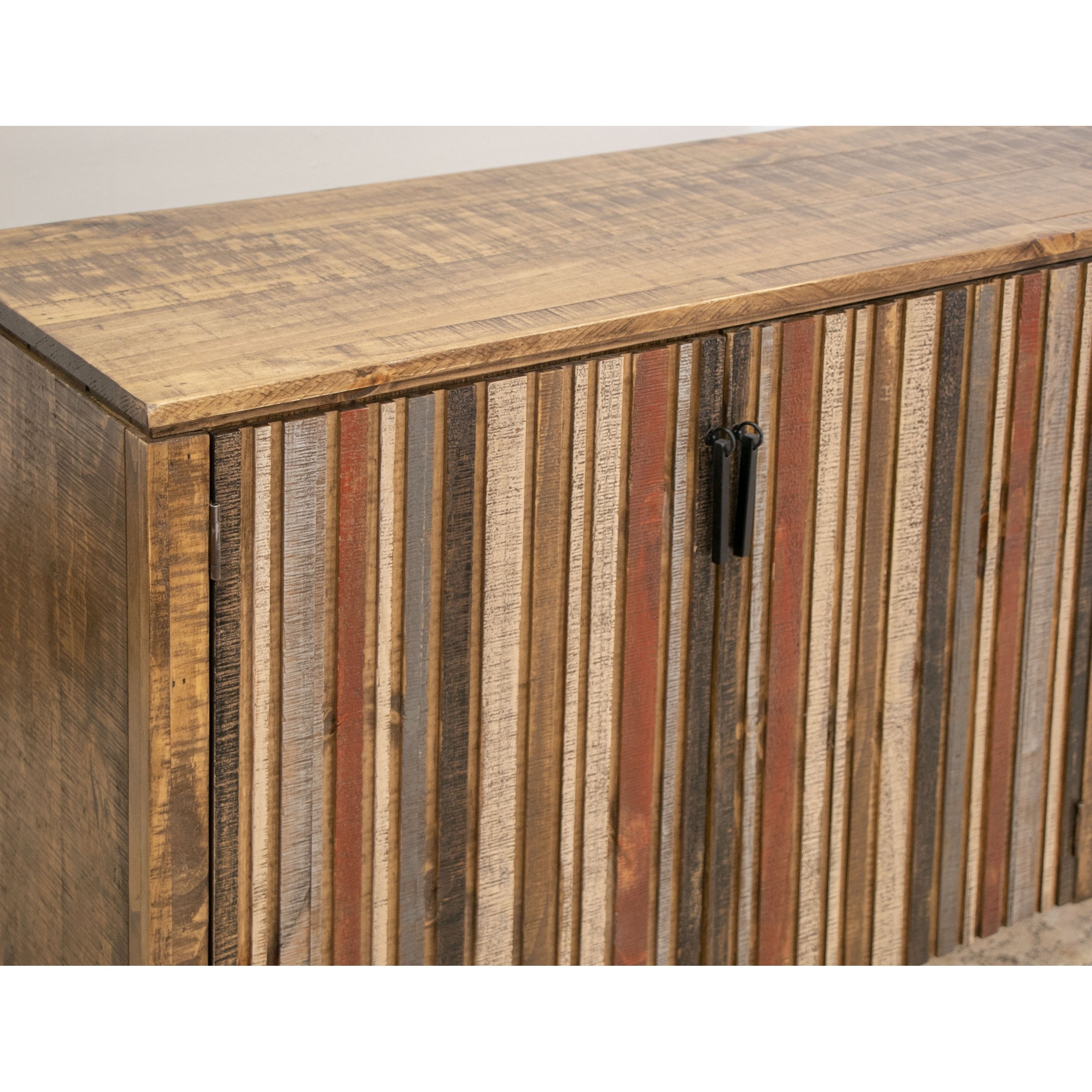 Texu 69 Inch Sideboard Console, Pine Wood, Pedant Handles, Brown, Red - Saltoro Sherpi