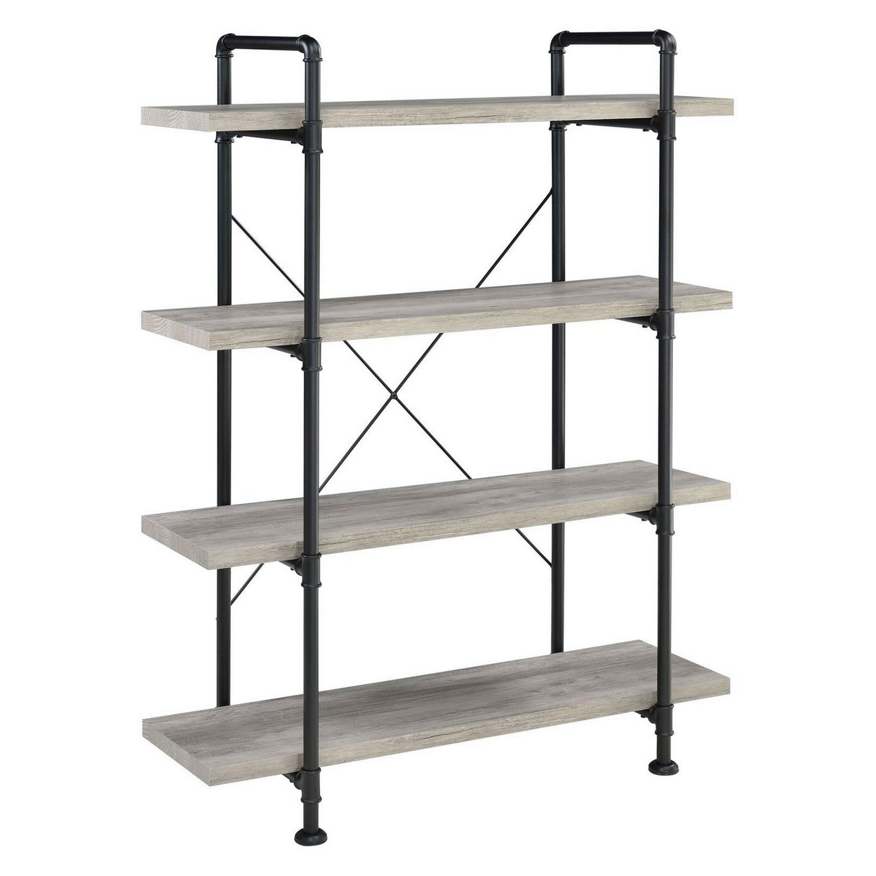 56 Inch 4 Tier Metal And Wooden Bookcase, Black And Gray- Saltoro Sherpi