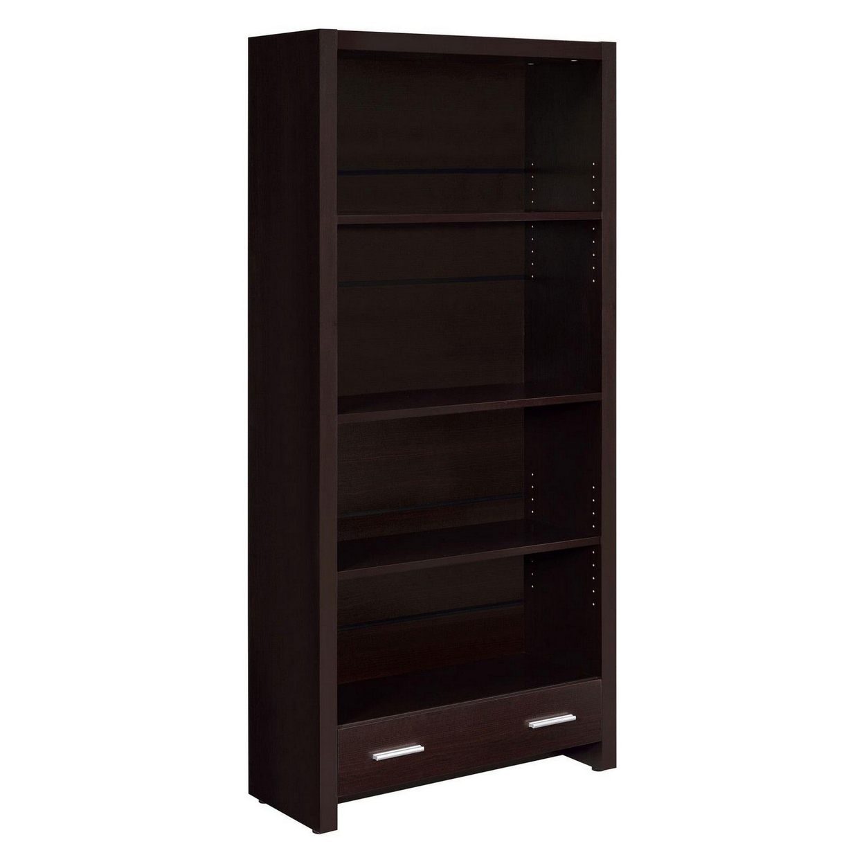 Wooden Bookcase With 3 Shelves And 1 Drawer, Dark Brown- Saltoro Sherpi