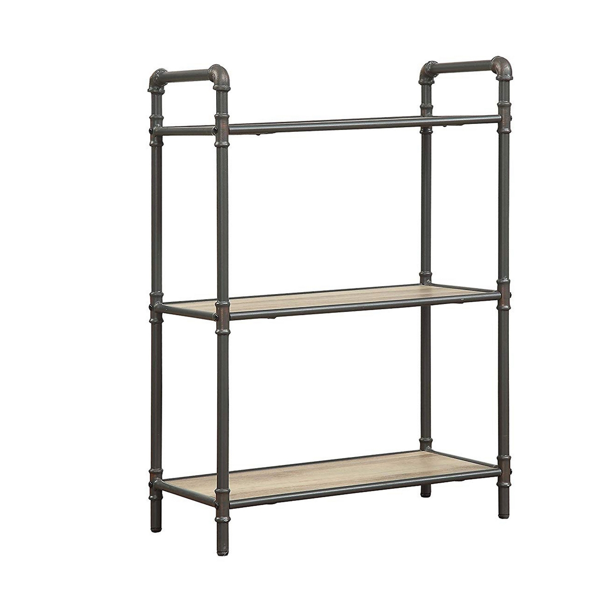 36 Inch Bookshelf, 3 Tier Design Wood Shelves, Open Gray Metal Frame