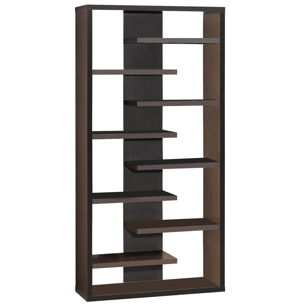 Expressive Wooden Bookcase With Center Back Panel, Brown- Saltoro Sherpi