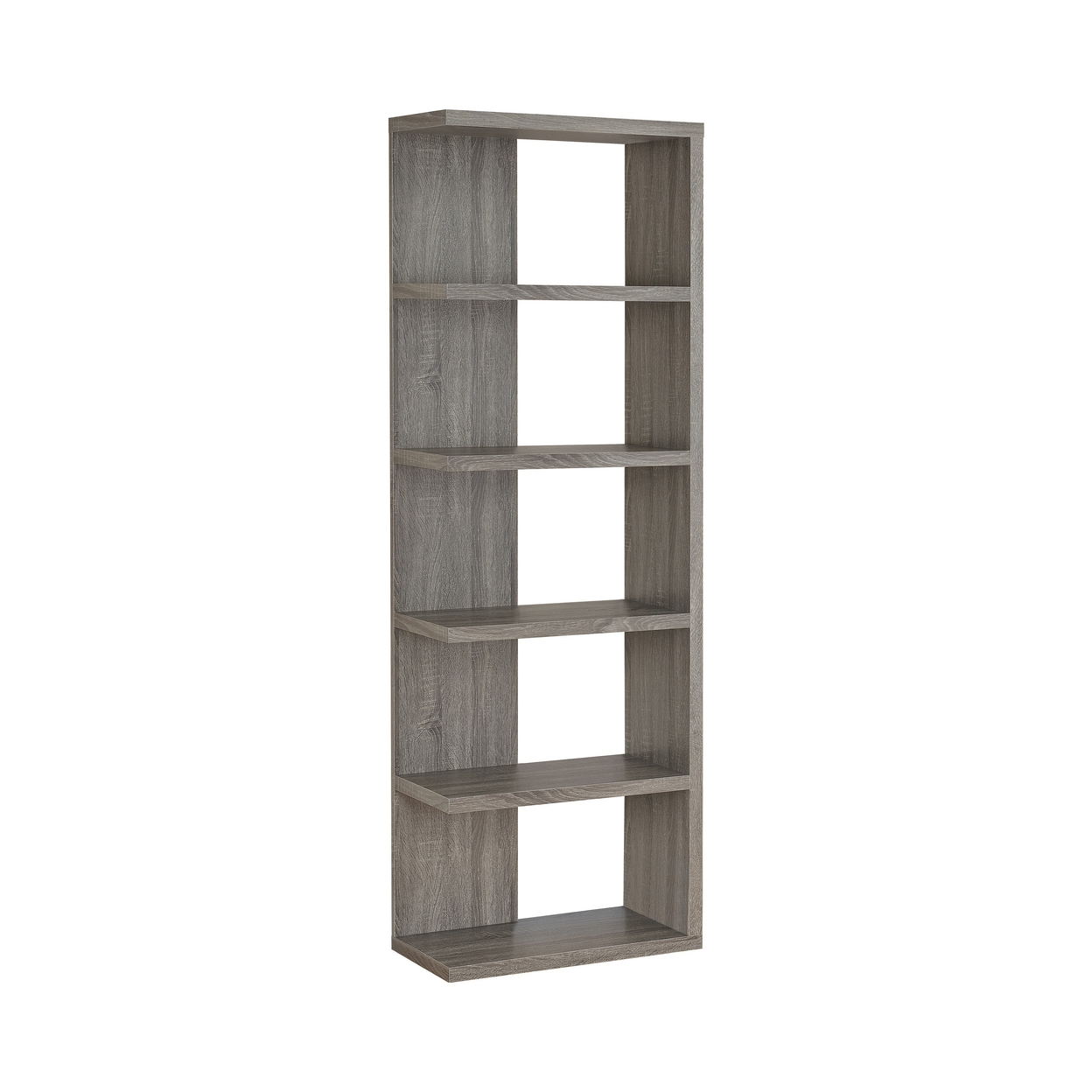 Spacious Semi Backless Wooden Bookcase, Gray- Saltoro Sherpi
