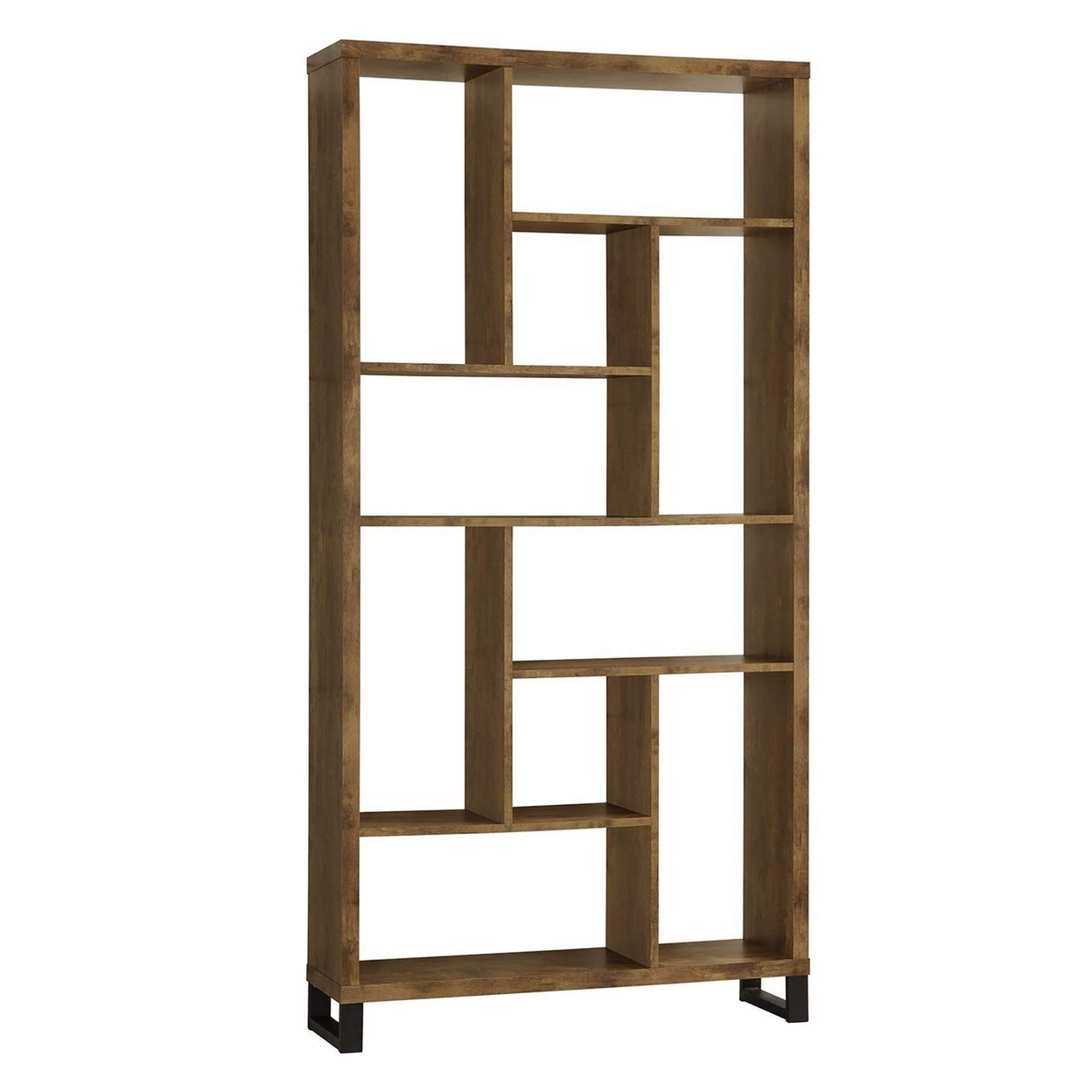 Metal And Wood Modern Style Bookcase With Multiple Shelves, Brown- Saltoro Sherpi
