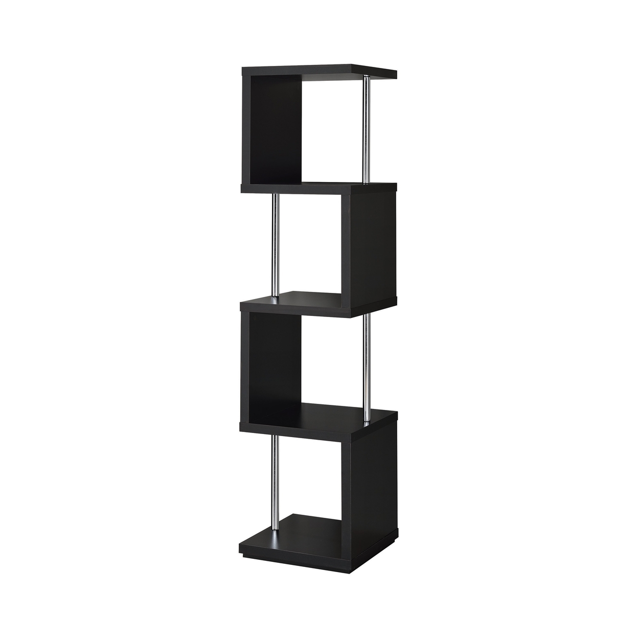 Well Made Four Tier Wood And Metal Bookcase, Black- Saltoro Sherpi