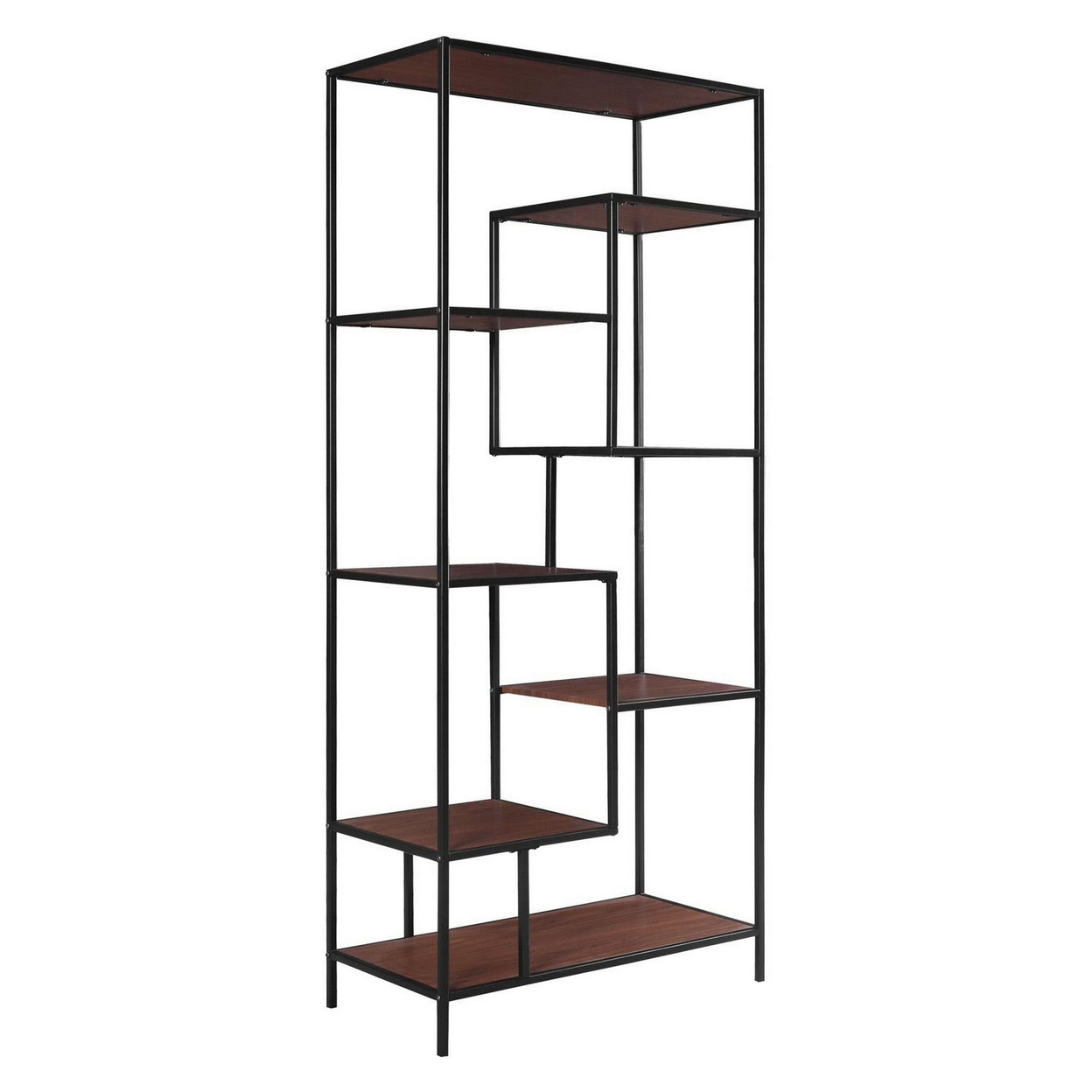 Metal Framed Bookcase With Open Shelves, Black And Brown- Saltoro Sherpi