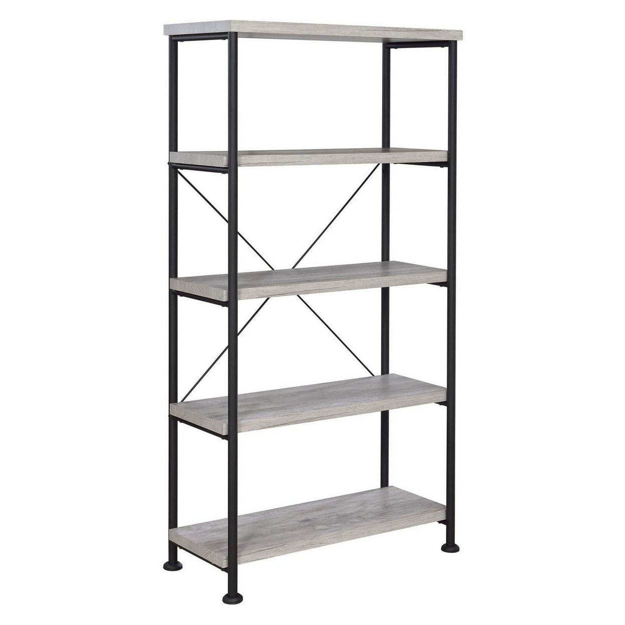 Sophisticated Wood And Metal Open Bookcase, Gray- Saltoro Sherpi