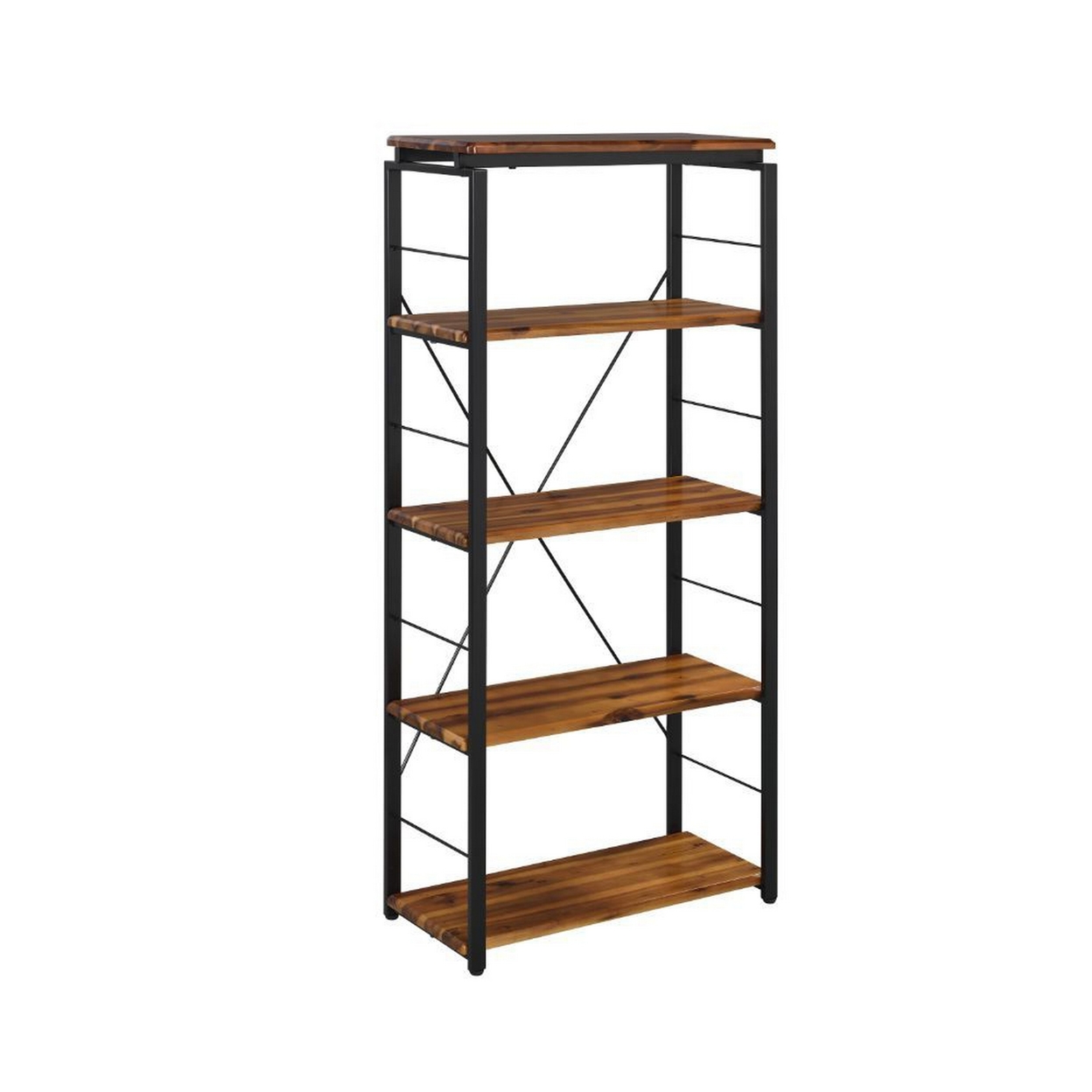 Industrial Bookshelf With 4 Shelves And Open Metal Frame, Brown And Black- Saltoro Sherpi