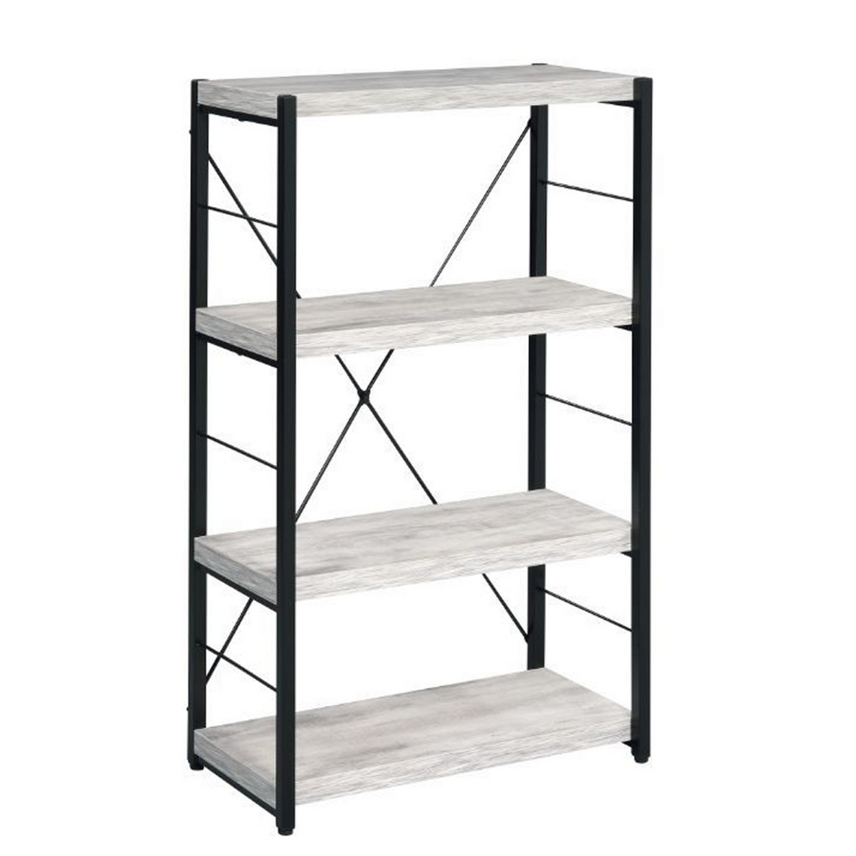 Industrial Bookshelf With 4 Shelves And Open Metal Frame, White And Black- Saltoro Sherpi