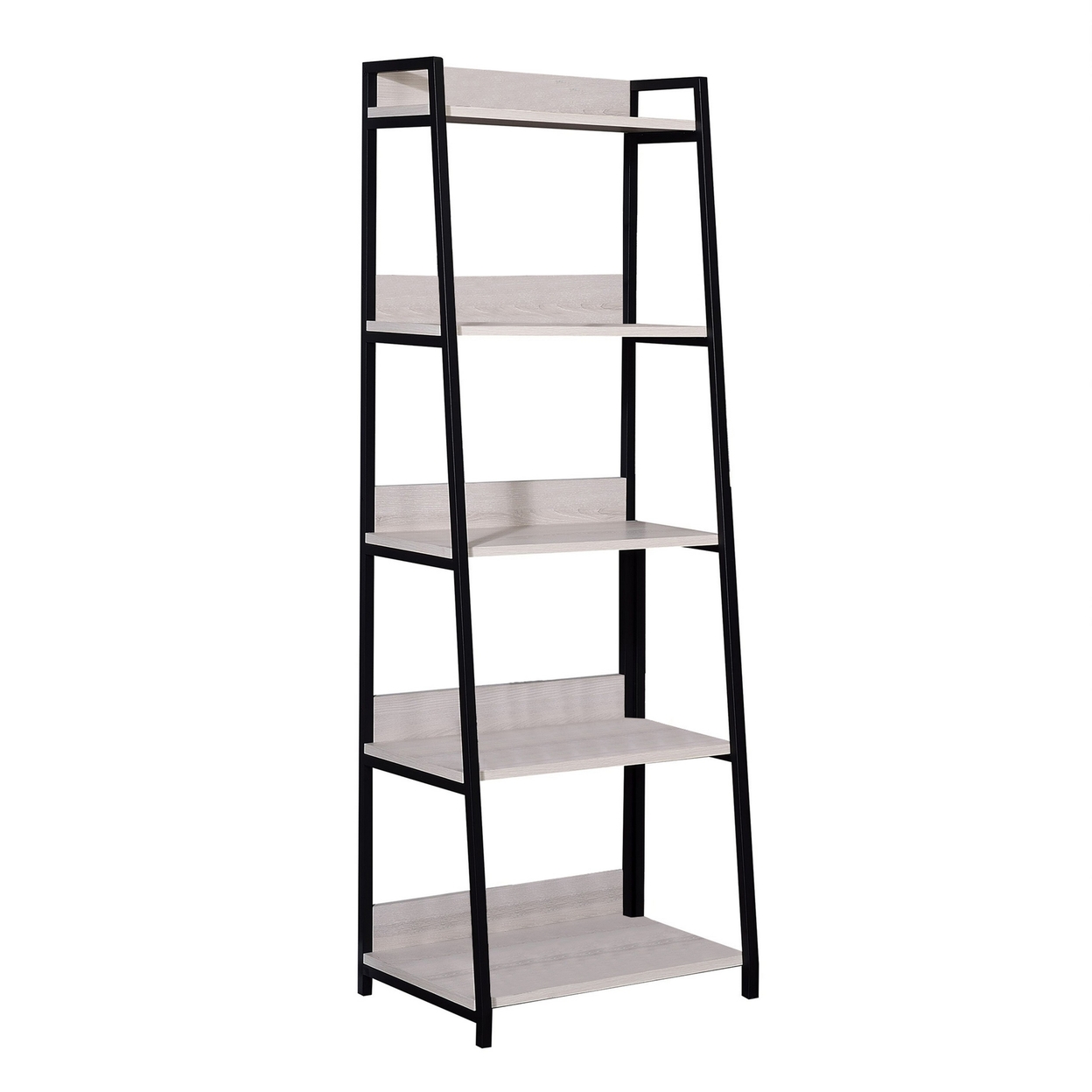 Wooden Bookshelf With 5 Open Compartments, Washed White And Black- Saltoro Sherpi