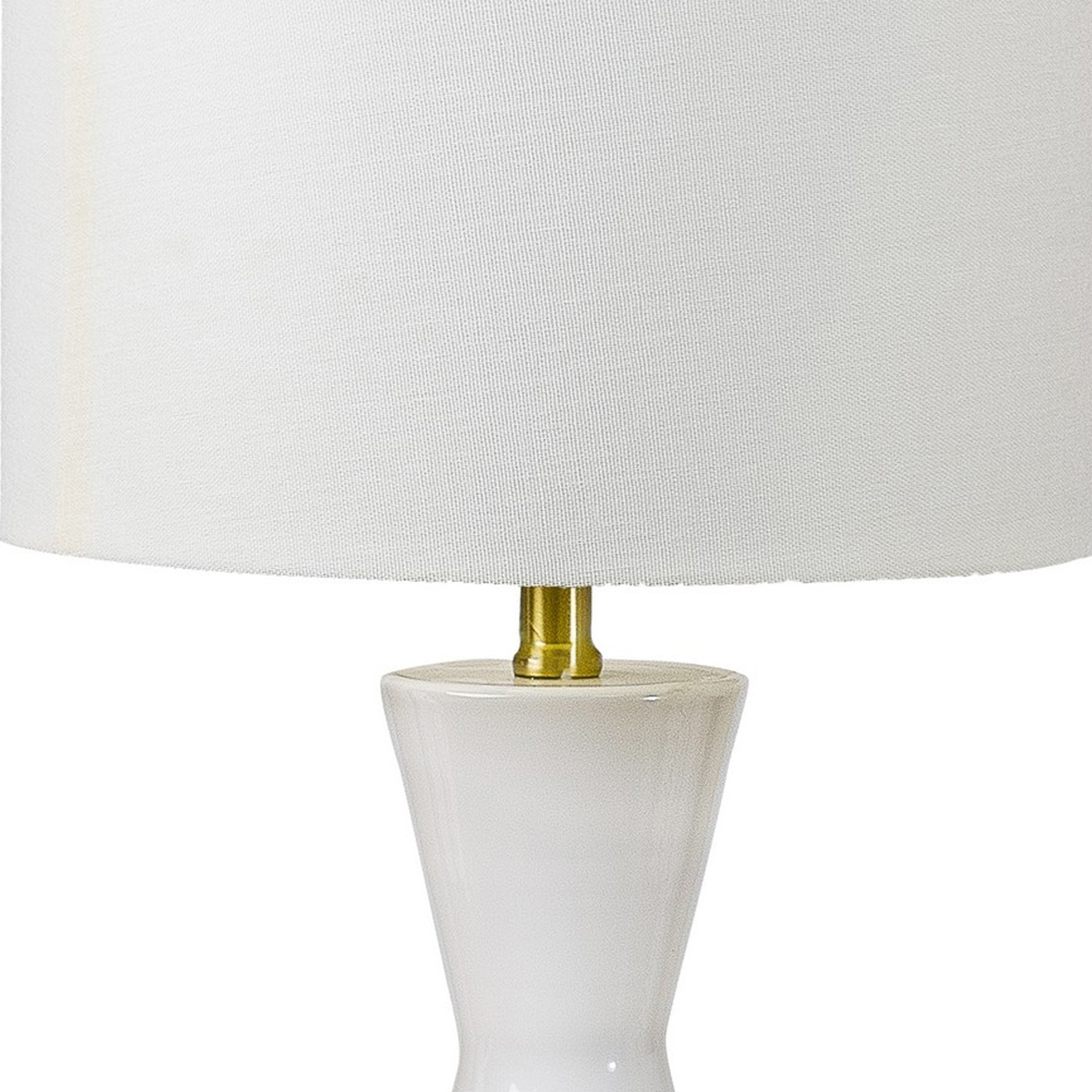 Elma 24 Inch Table Lamp Set Of 2, Hourglass Stand, Gold Trim, Glass, White -Saltoro Sherpi