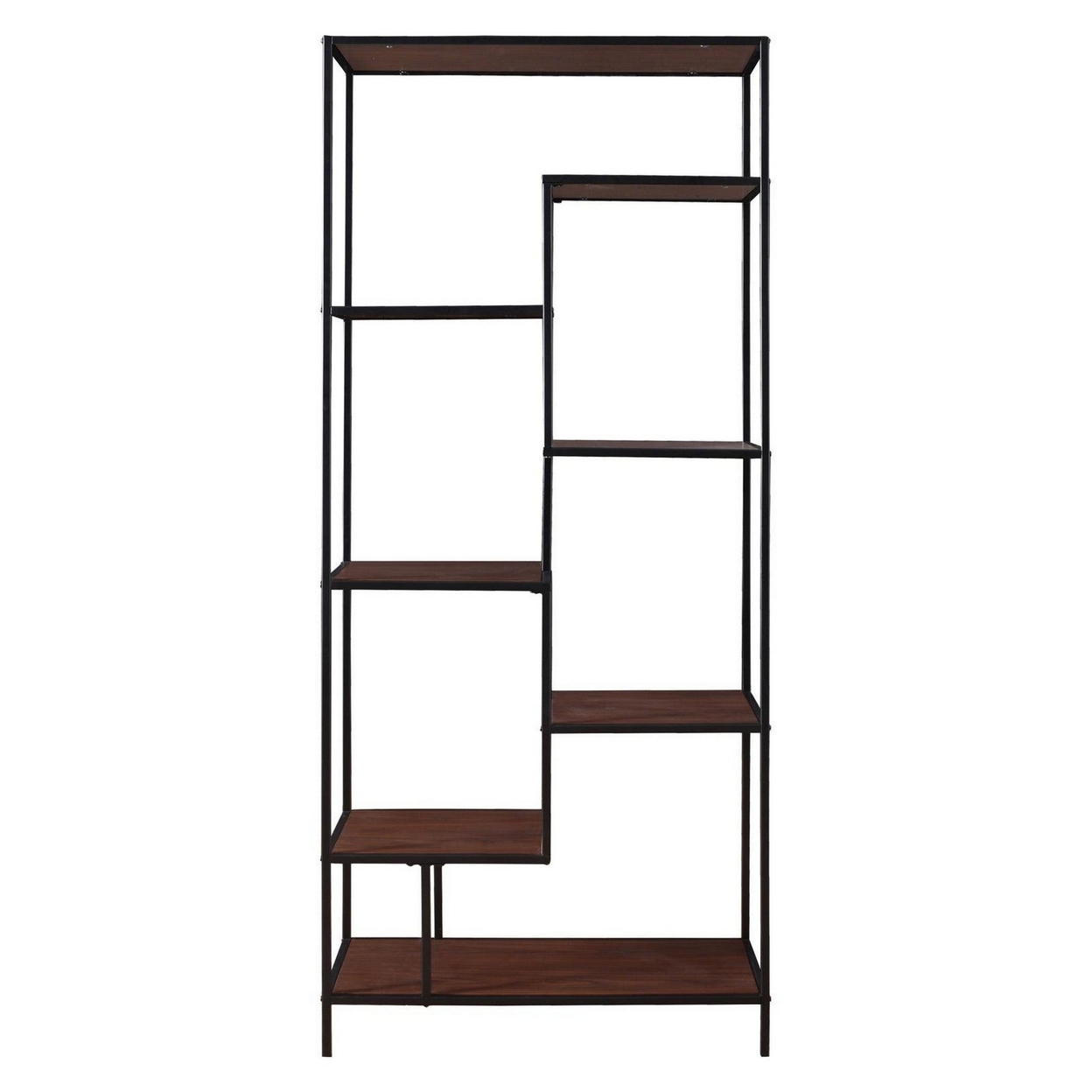 Metal Framed Bookcase With Open Shelves, Black And Brown- Saltoro Sherpi