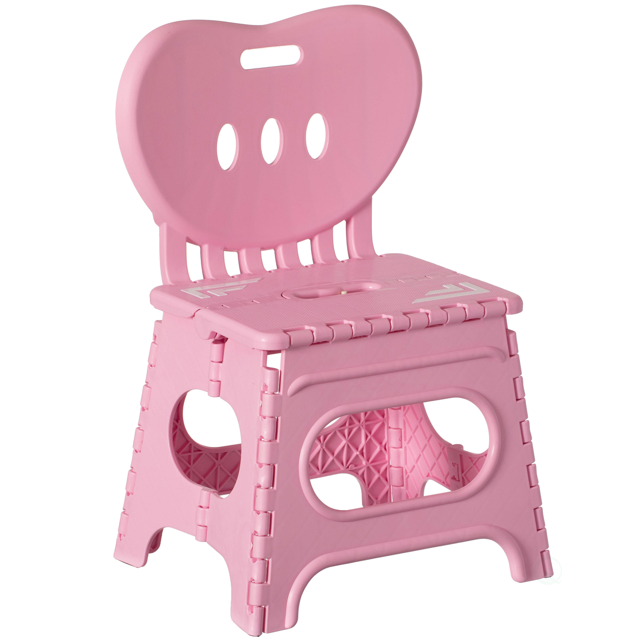 Plastic Foldable Step Stool With Back Support, Heart Shaped Backrest, Portable Chair With Handle, Kids Stepping Stool And Bathroom Stool - P