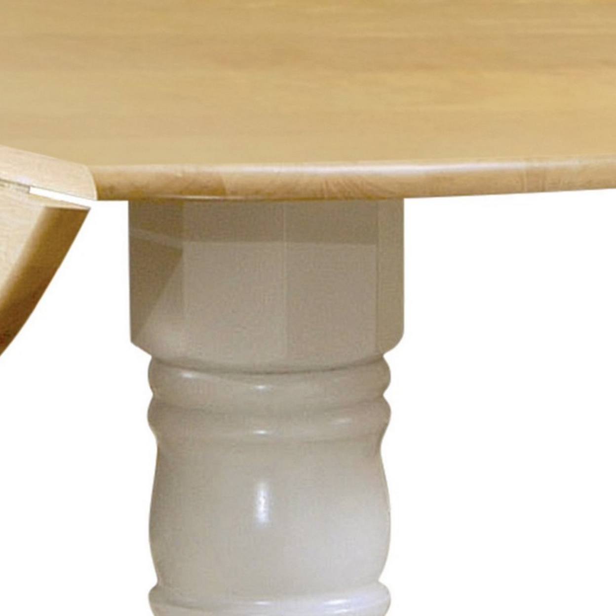 Giva 40 Inch Round Drop Leaf Dining Table, Brown Top, White Pedestal Base- Saltoro Sherpi