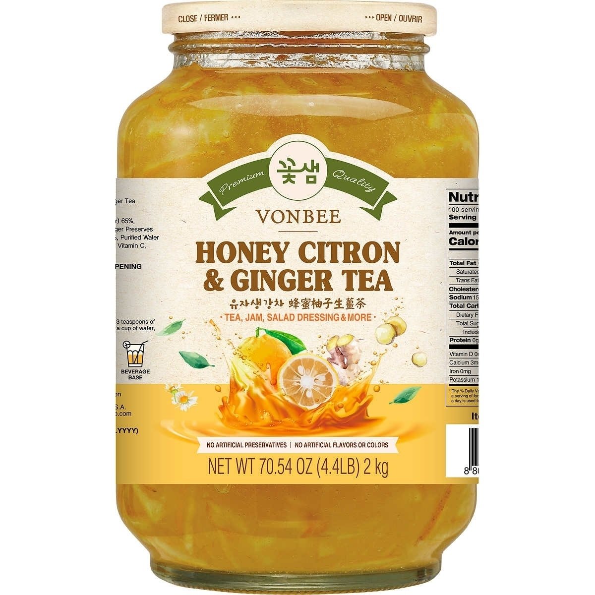 Vonbee Honey Citron And Ginger Tea, 70.54 Ounce Jar
