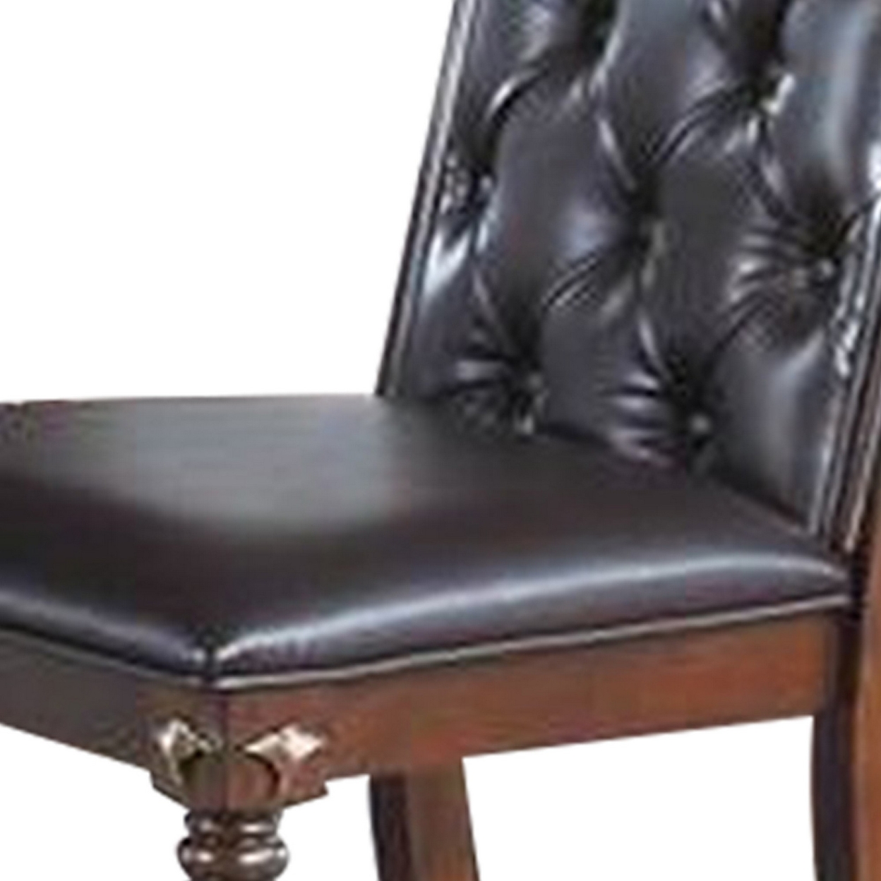 Kipp 25 Inch Set Of 2 Armless Dining Chairs, Brown Wood, Black Faux Leather