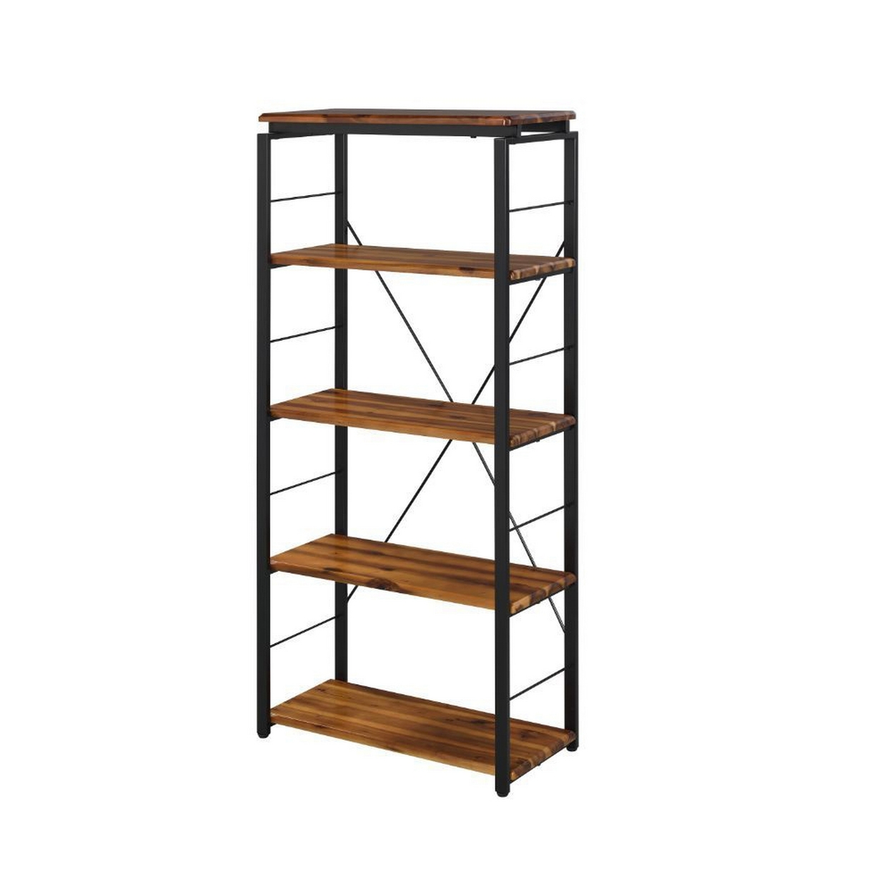 Industrial Bookshelf With 4 Shelves And Open Metal Frame, Brown And Black- Saltoro Sherpi