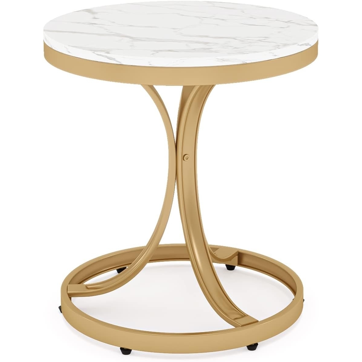 Tribesigns Round Metal End Table, Marble Side Table With 3C-Shaped Legs, Gold Accent Bedside Table Nightstand - 1pc