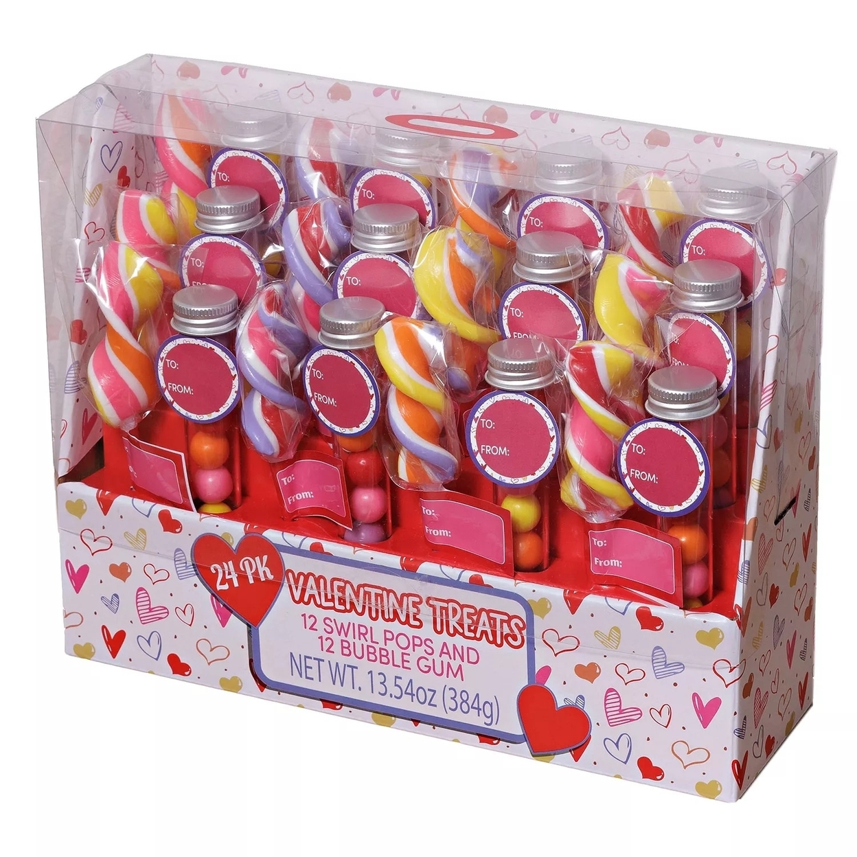 Valentine Swirl Pops And Gumball Tubes, 24 Pack