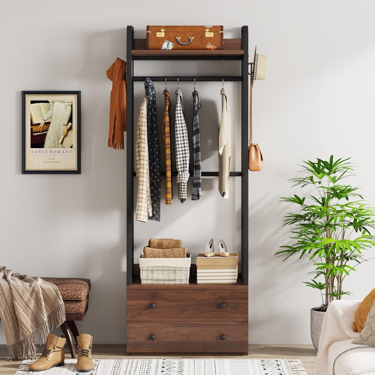 Tribesigns Freestanding Closet Organizer Small Clothes Rack With Drawers And Shelves, Heavy Duty Coat Rack Small Garment Rack