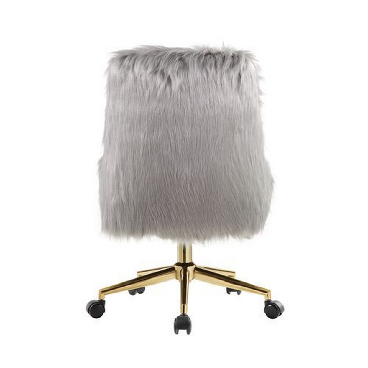 Swivel Office Chair With Faux Fur Fabric, Gray And Gold- Saltoro Sherpi