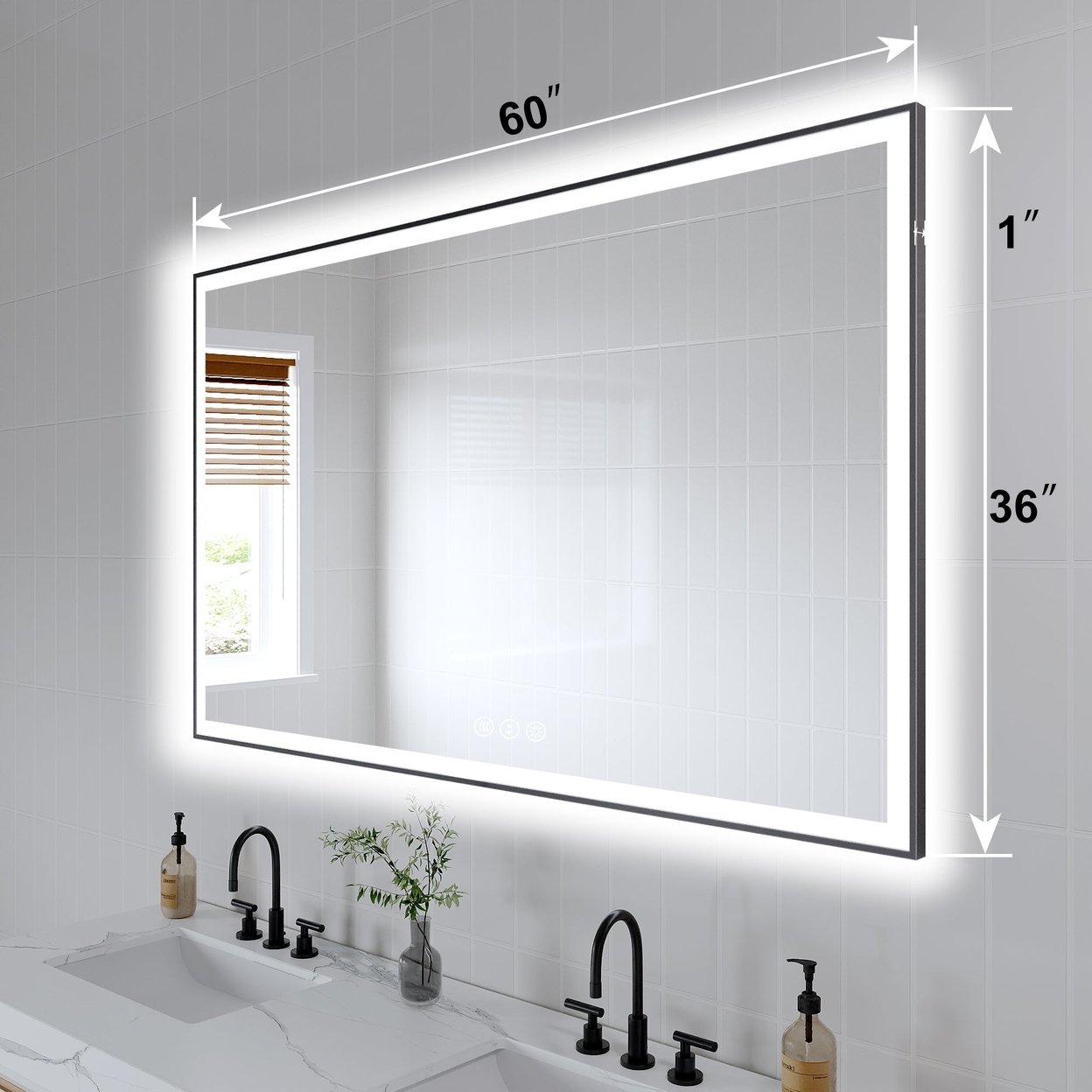 Apex-Noir 60x36 Framed LED Lighted Bathroom Mirror