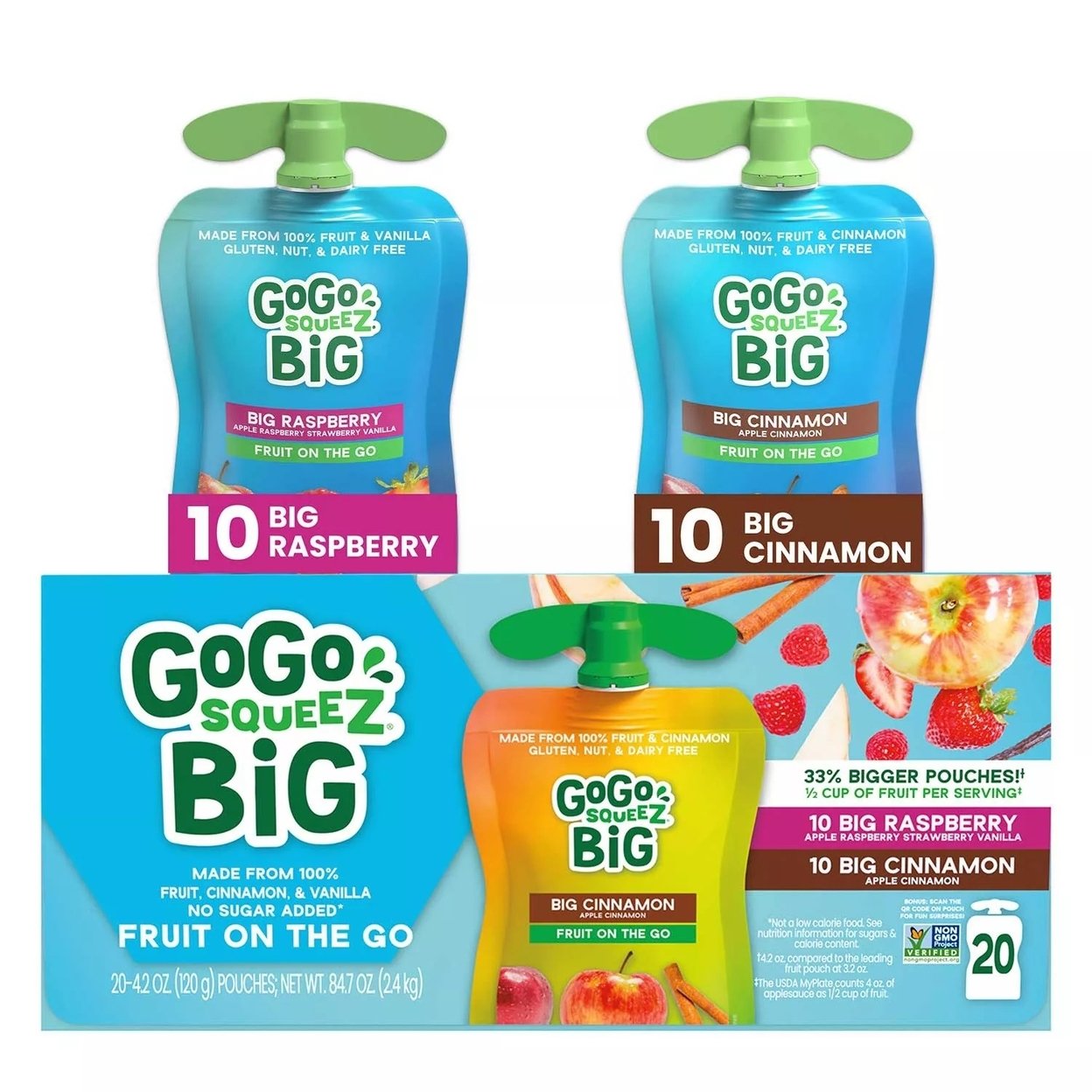 GoGo SqueeZ BIG SqueeZ Applesauce Pouches Variety Pack, 4.2 Ounce (Pack Of 20)