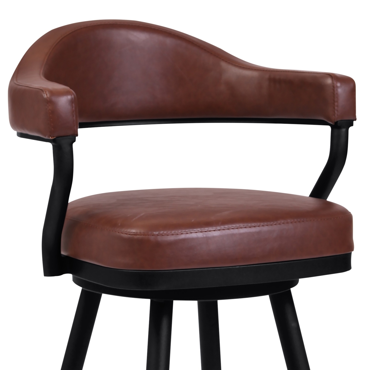 Knw 30 Inch Swivel Barstool Armchair, Camel, Vintage Brown Faux Leather- Saltoro Sherpi