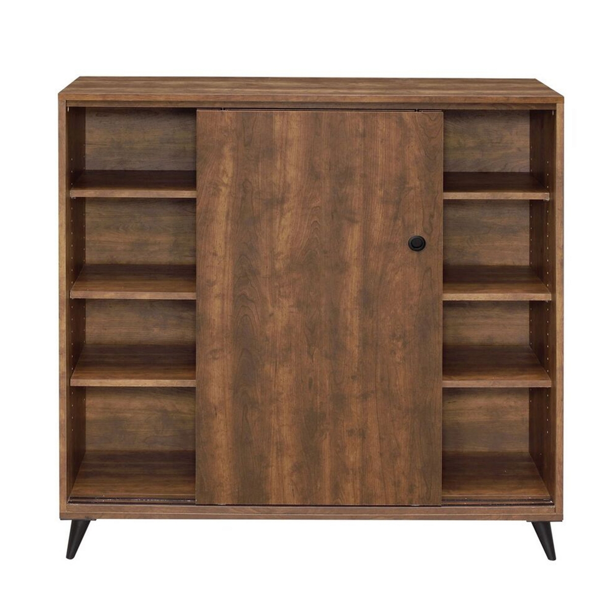 Wooden Shoe Cabinet With 2 Sliding Doors And Splayed Legs, Oak Brown- Saltoro Sherpi