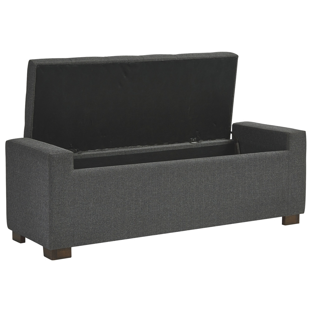 Fabric Tufted Seat Storage Bench With Block Feet, Dark Gray- Saltoro Sherpi