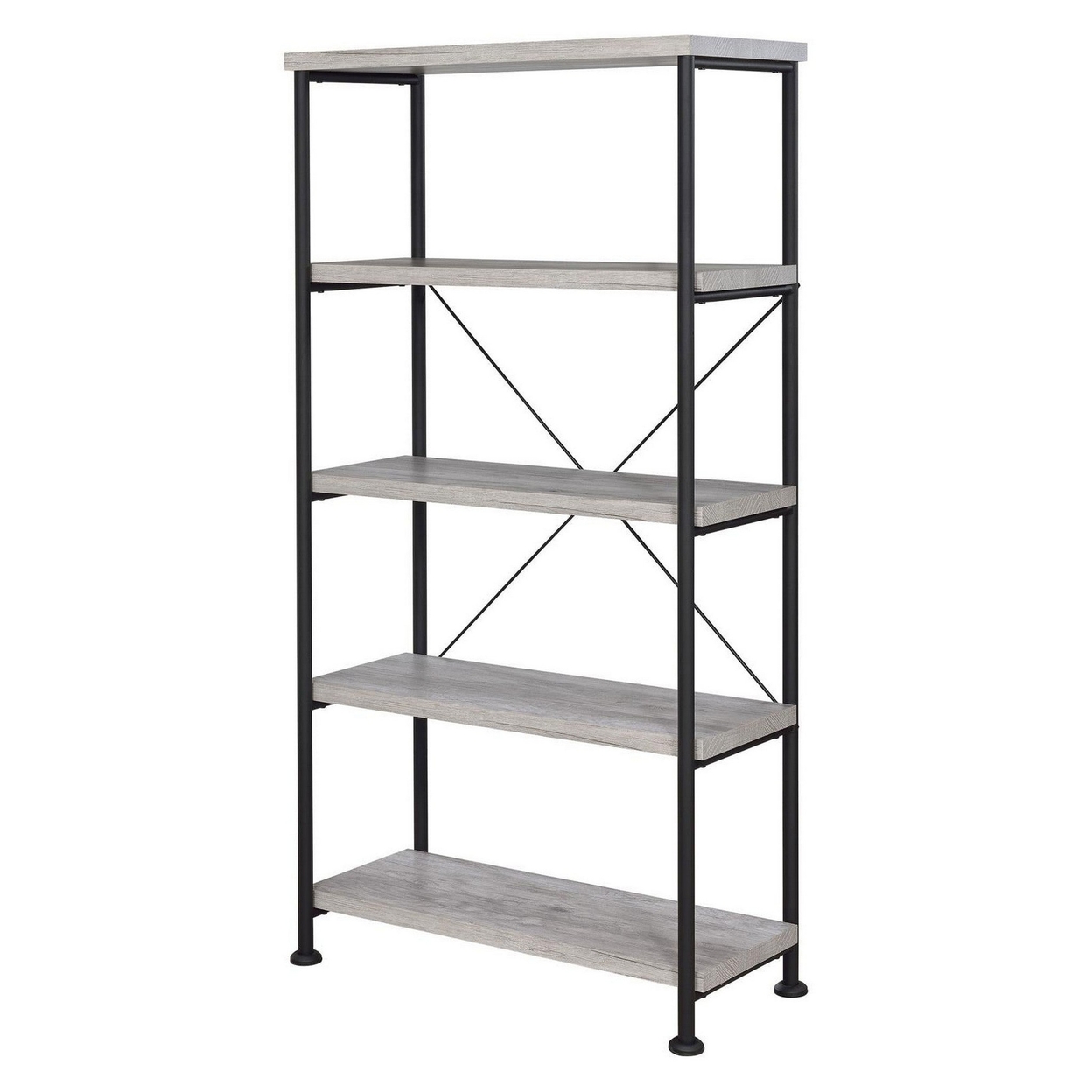 Sophisticated Wood And Metal Open Bookcase, Gray- Saltoro Sherpi