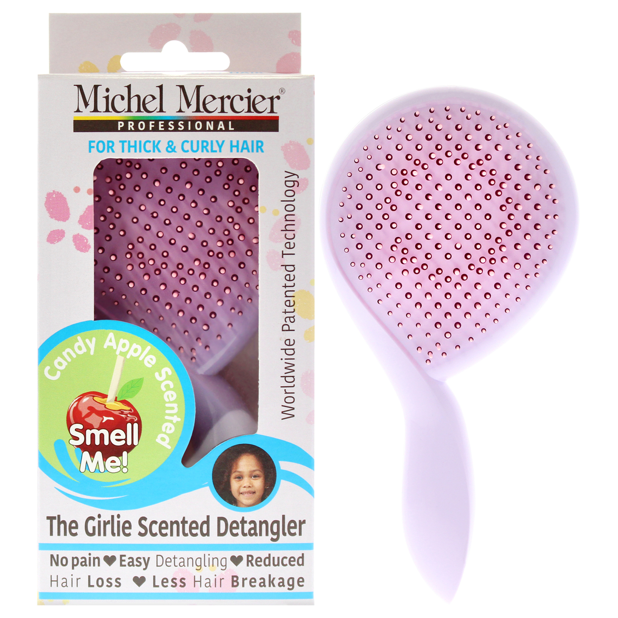 Michel Mercier The Girlie Scented Detangler Brush Candy Apple Thick And Curly Hair - Purple-Pink Hair Brush 1 Pc