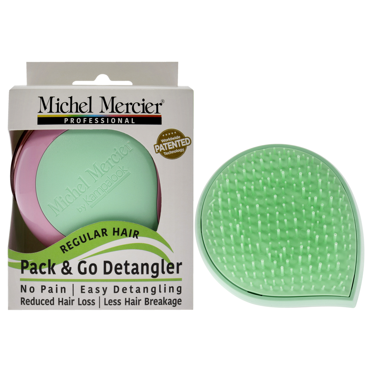 Michel Mercier Pack And Go Detangler Regular Hair - Green-Pink Hair Brush 1 Pc