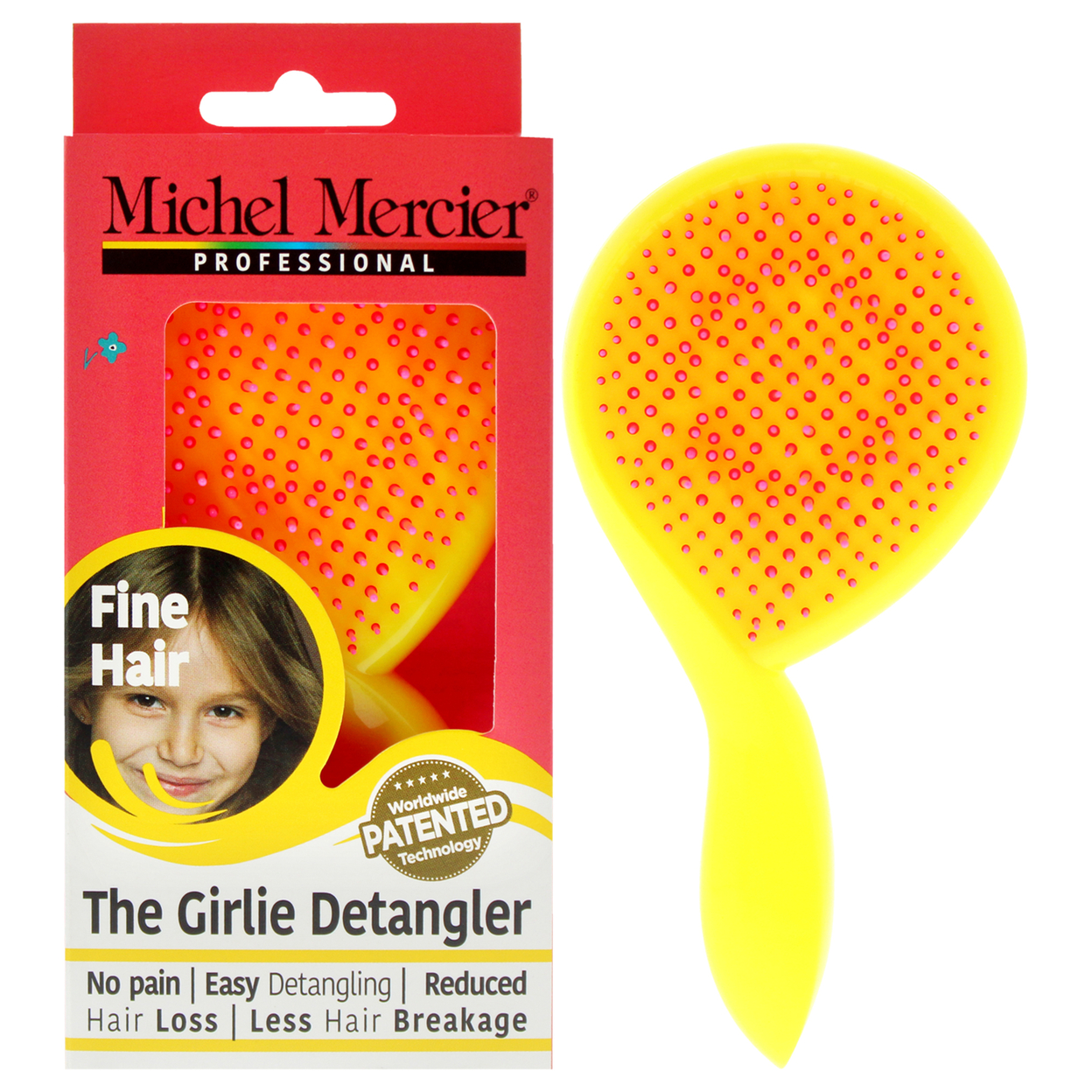 Michel Mercier The Girlie Detangler Brush Fine Hair - Pink-Yellow Hair Brush 1 Pc