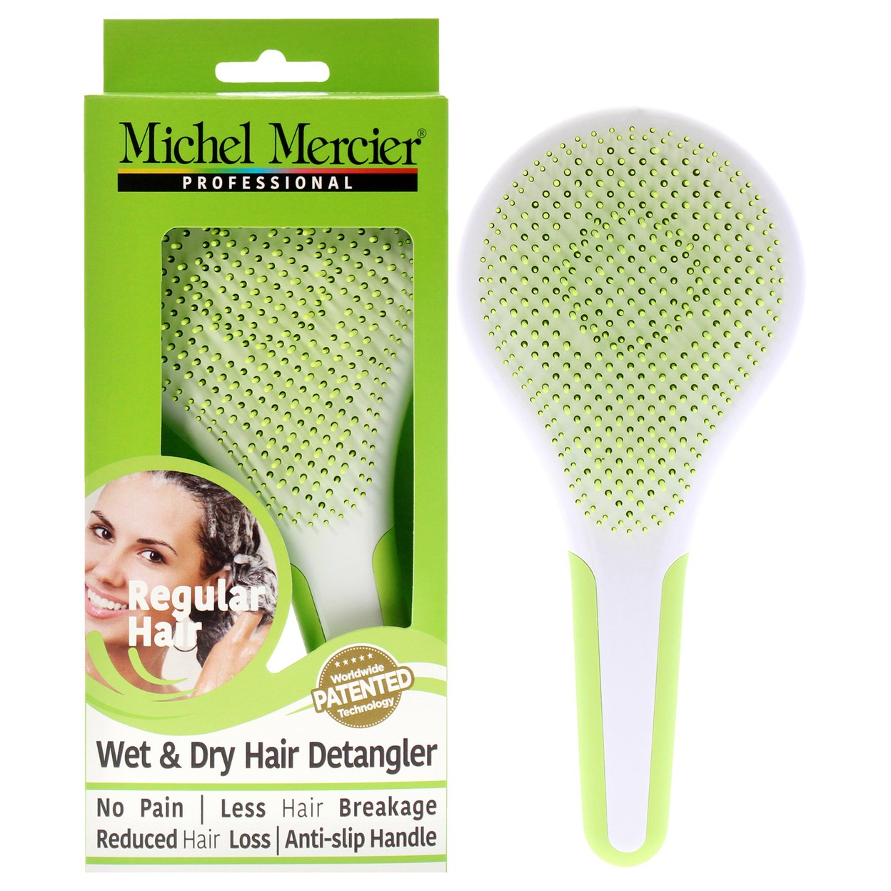 Michel Mercier Wet And Dry Hair Detangler Regular Hair - Green-White Hair Brush 1 Pc