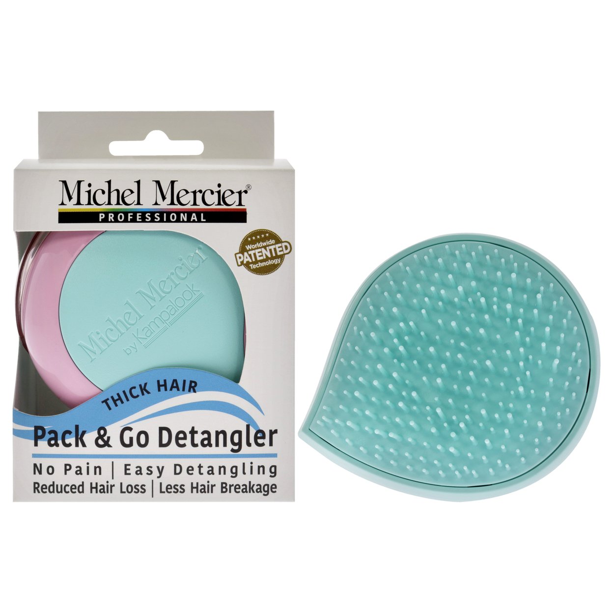 Michel Mercier Pack And Go Detangler Thick Hair - Turquoise-Pink Hair Brush 1 Pc