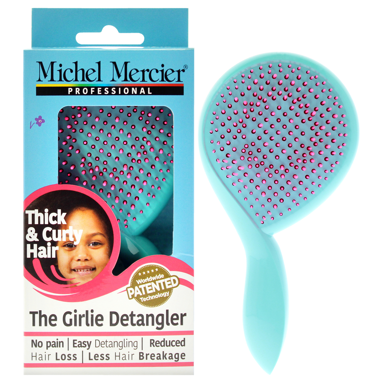 Michel Mercier The Girlie Detangle Brush Thick And Curly Hair - Turquoise-Pink Hair Brush 1 Pc