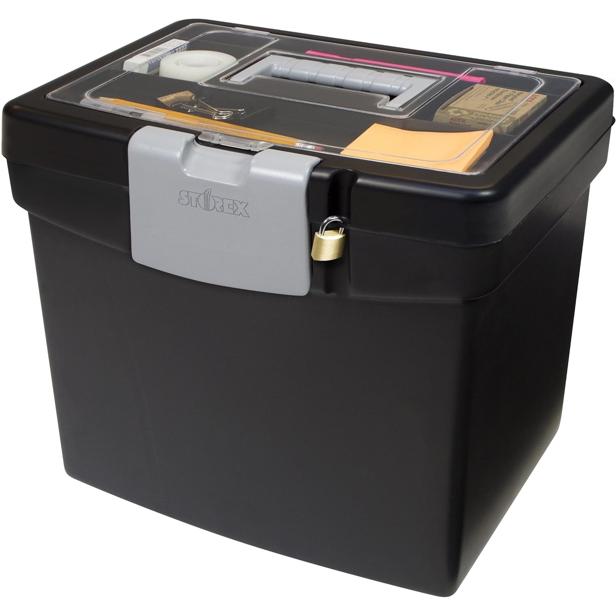 Storex Portable File Box With XL Lid, Black
