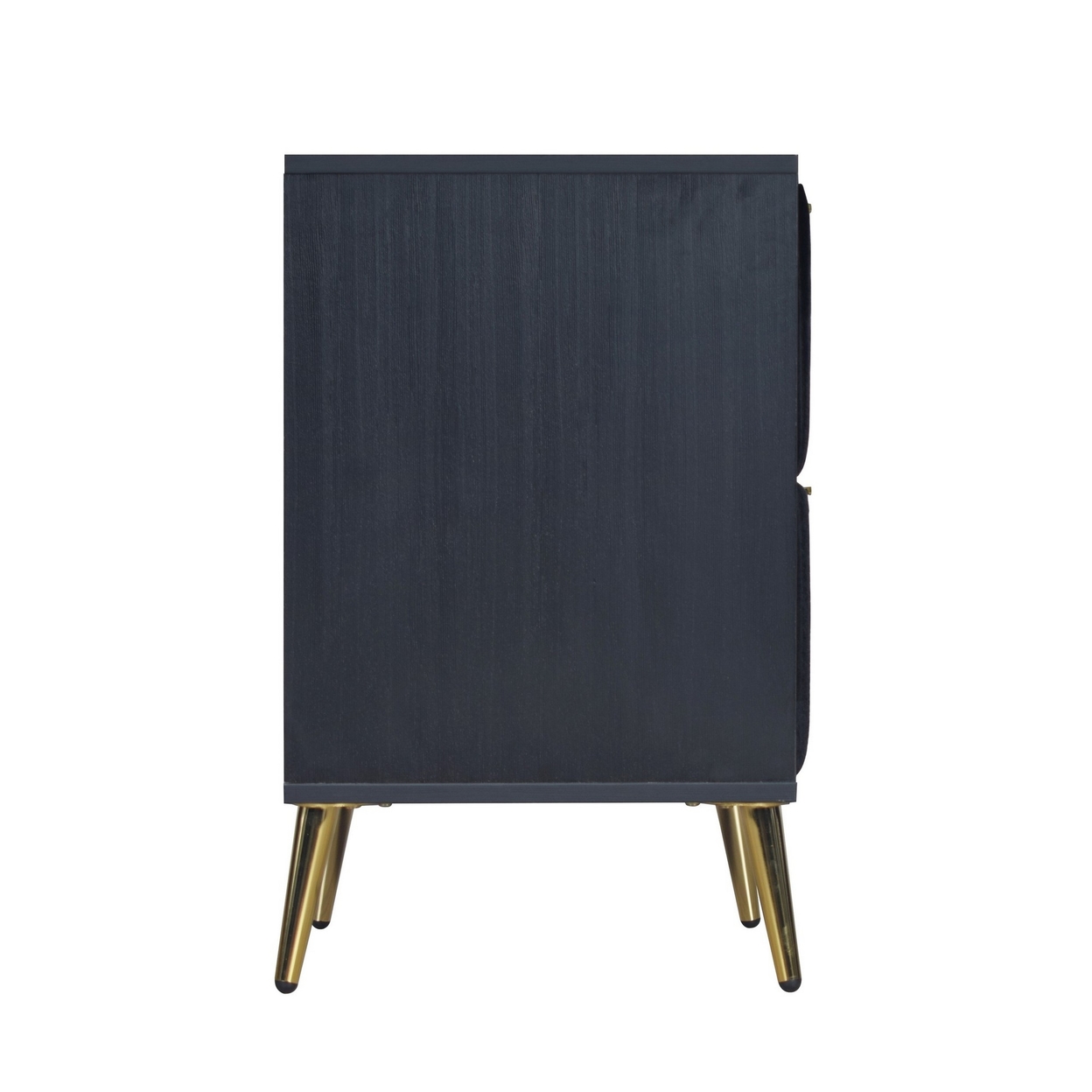 Moko 26 Inch Nightstand, 2 Ribbed Soft Upholstered Drawers, Black, Gold -Saltoro Sherpi