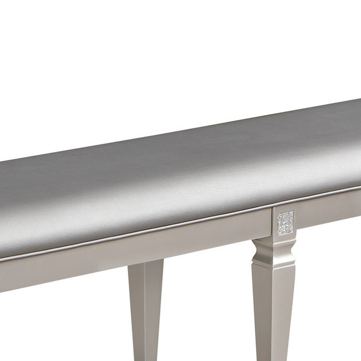 Scott 60 Inch Dining Bench, Sparkling Silver Gray Faux Leather, Wood Frame -Saltoro Sherpi