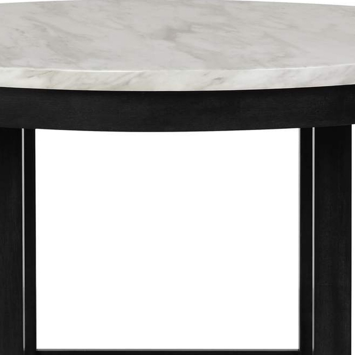 Jordan 42 Inch Round Counter Height Table, Glass Top, Wood, White, Black -Saltoro Sherpi