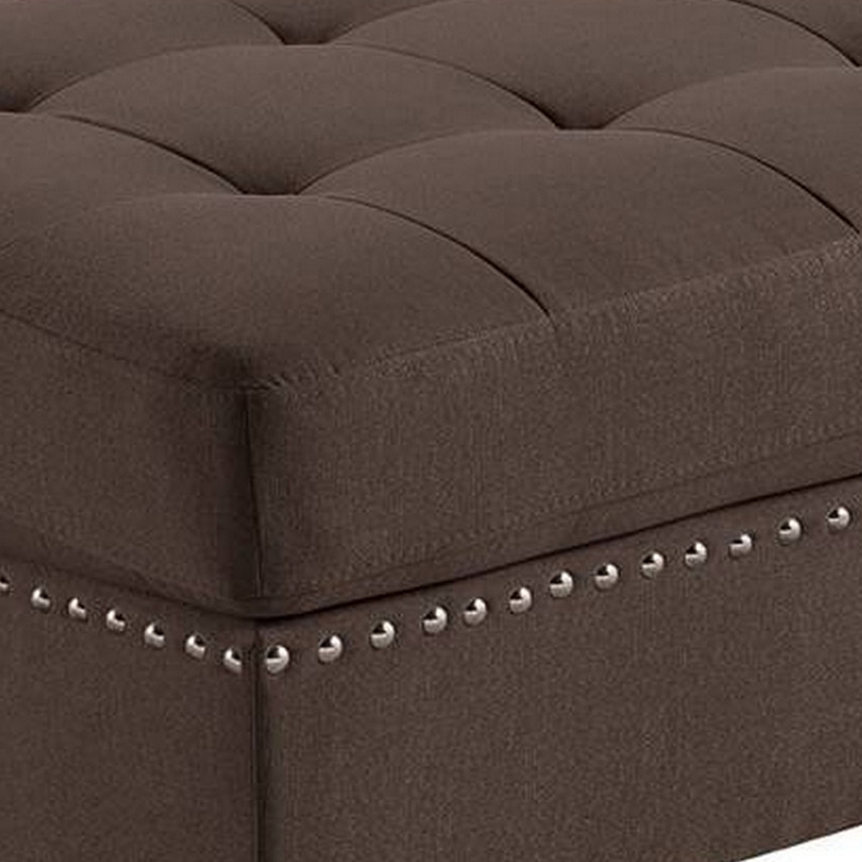 Pali 32 Inch Modern Square Ottoman, Foam Tufted Seat, Brown Linen Fabric