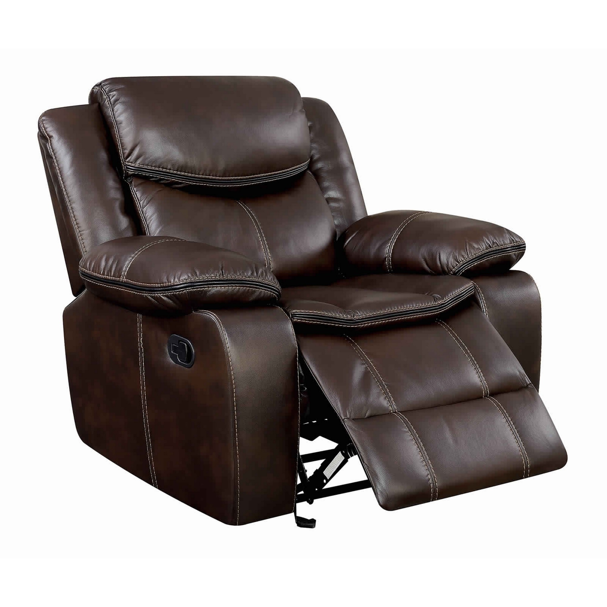 Leatherette Glider Recliner Chair With Large Padded Arms In Brown - Saltoro Sherpi