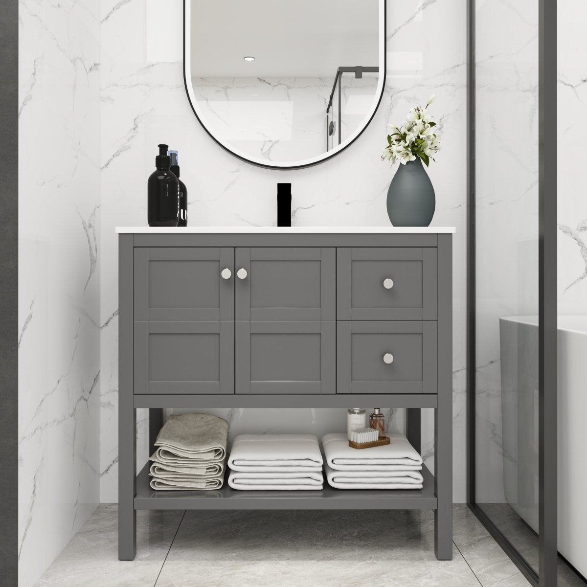 ExBrite 36x18 Bathroom Vanity With Soft Close Drawers And Gel Basin