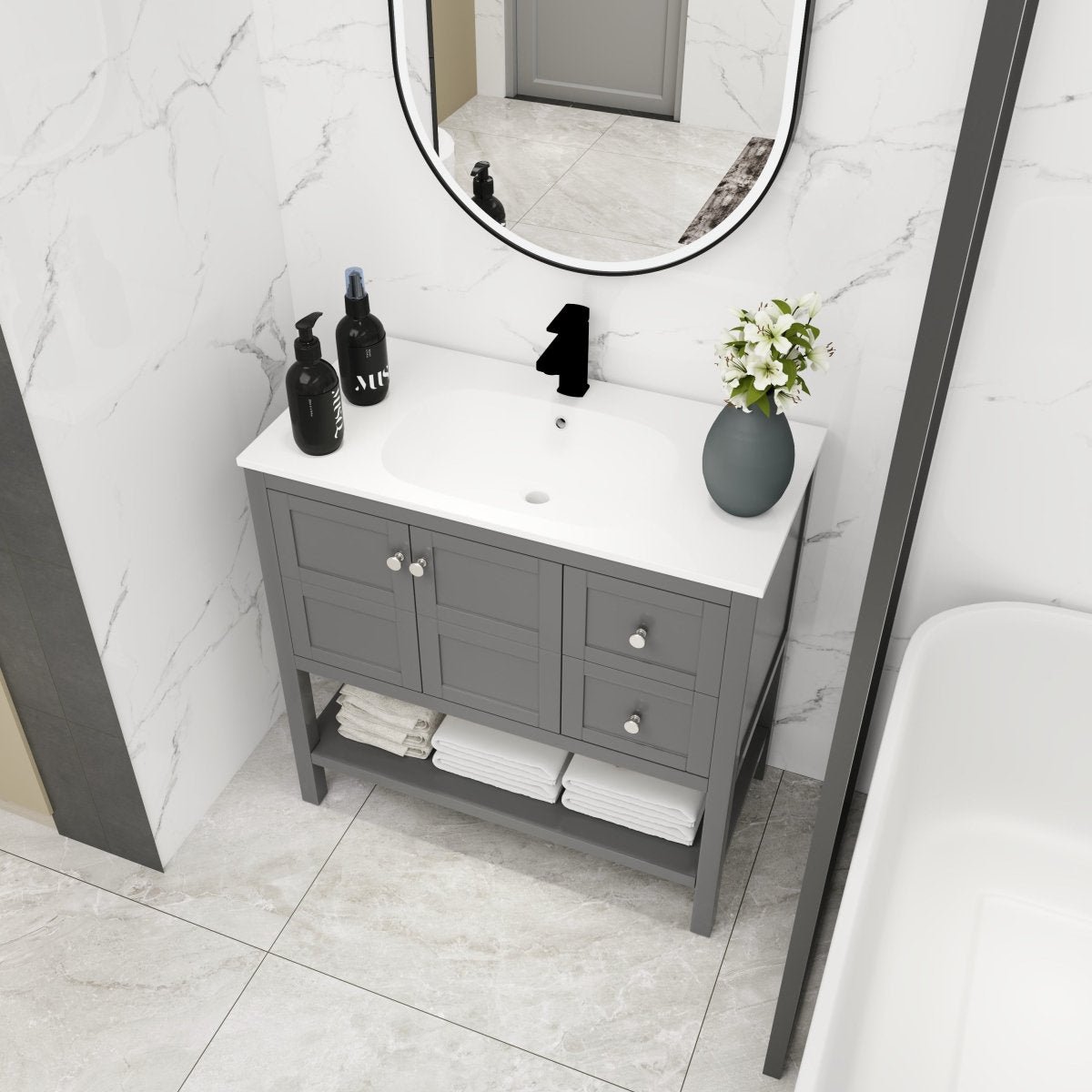 ExBrite 36x18 Bathroom Vanity With Soft Close Drawers And Gel Basin