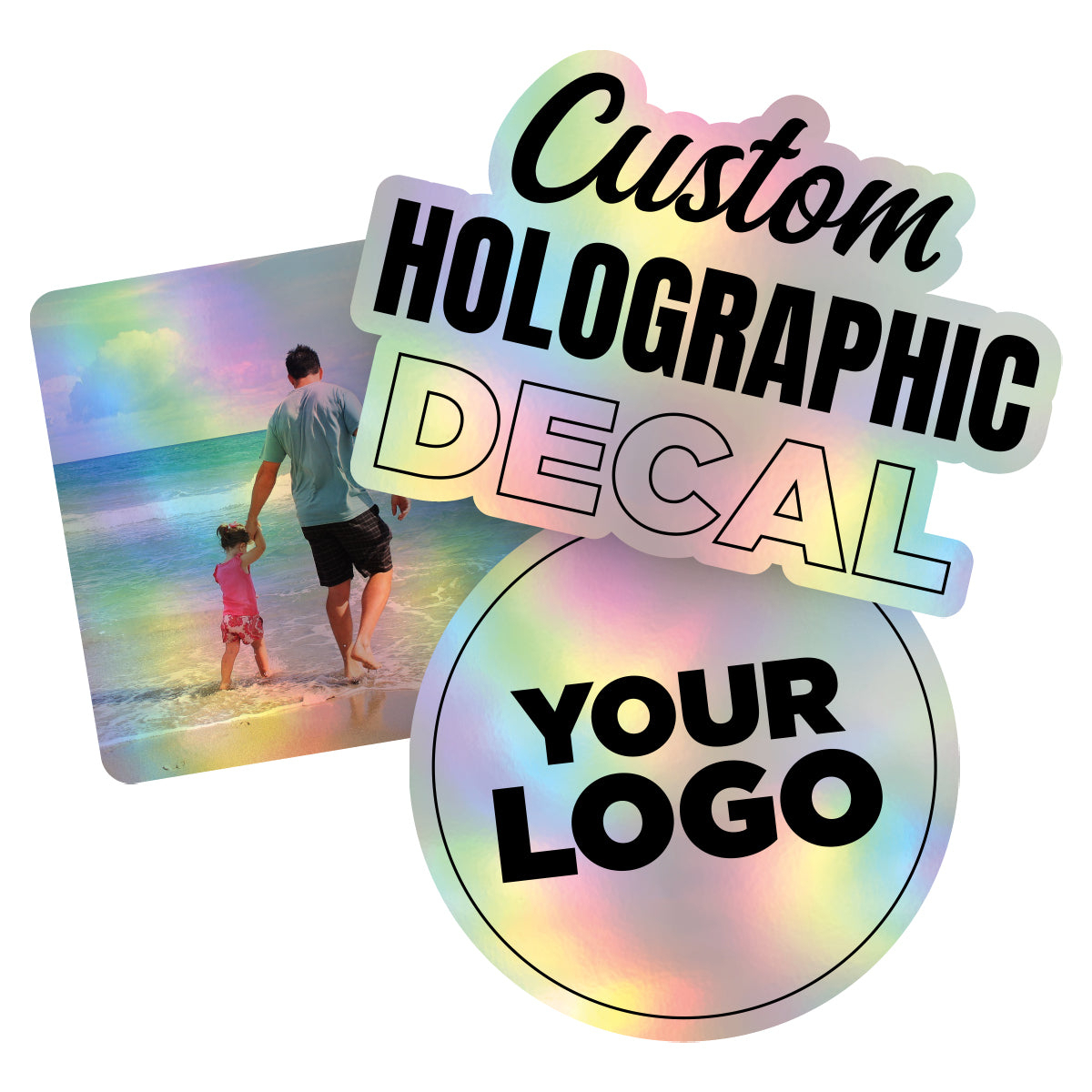 Personalized Holographic Vinyl Sticker Decal Custom Made Any Logo, Image, Text, Or Name Die Cut To Shape - 25 Pack, 4 Inch, Die Cut