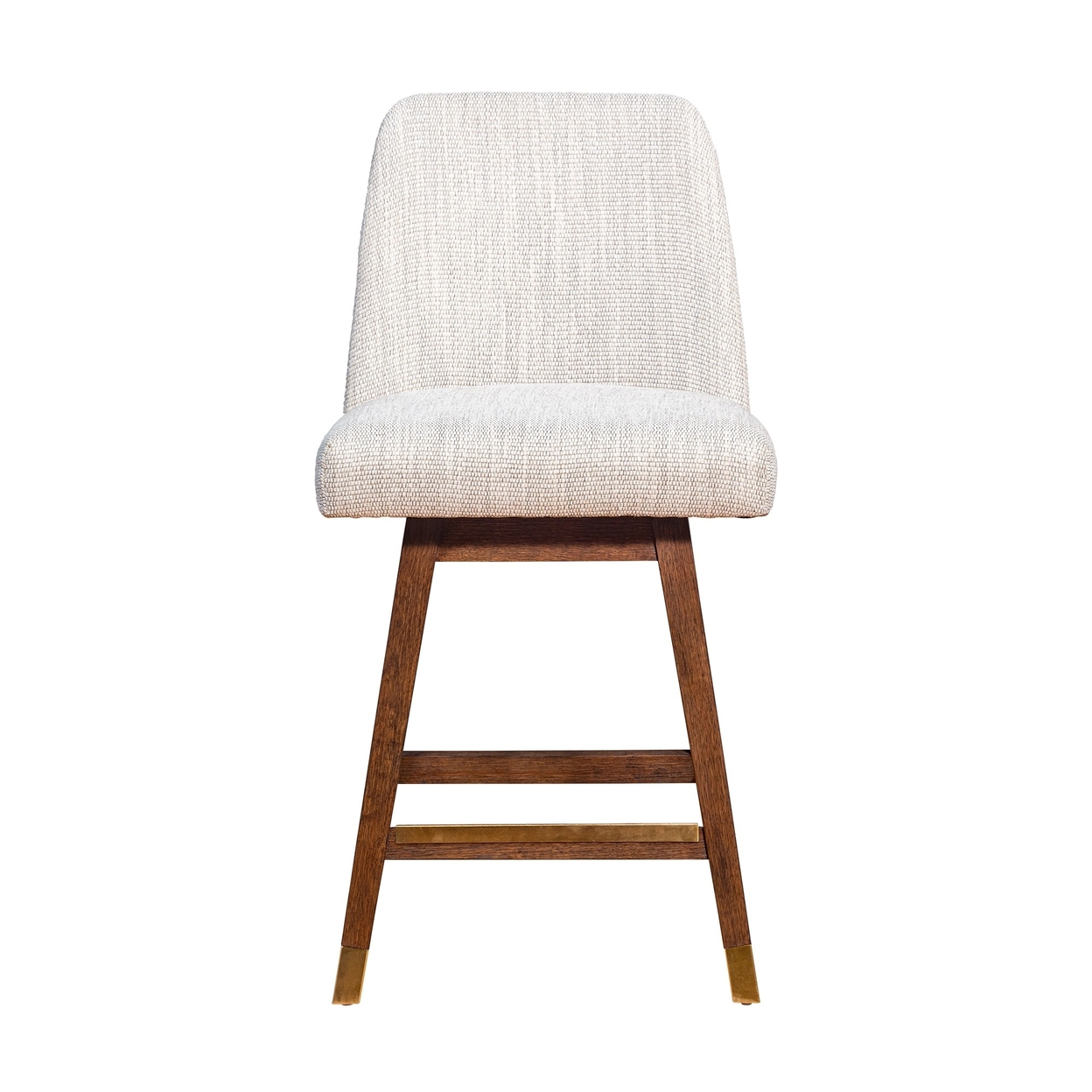 Lara 26 Inch Swivel Counter Stool Chair, Beige Polyester, Brown Wood Legs- Saltoro Sherpi