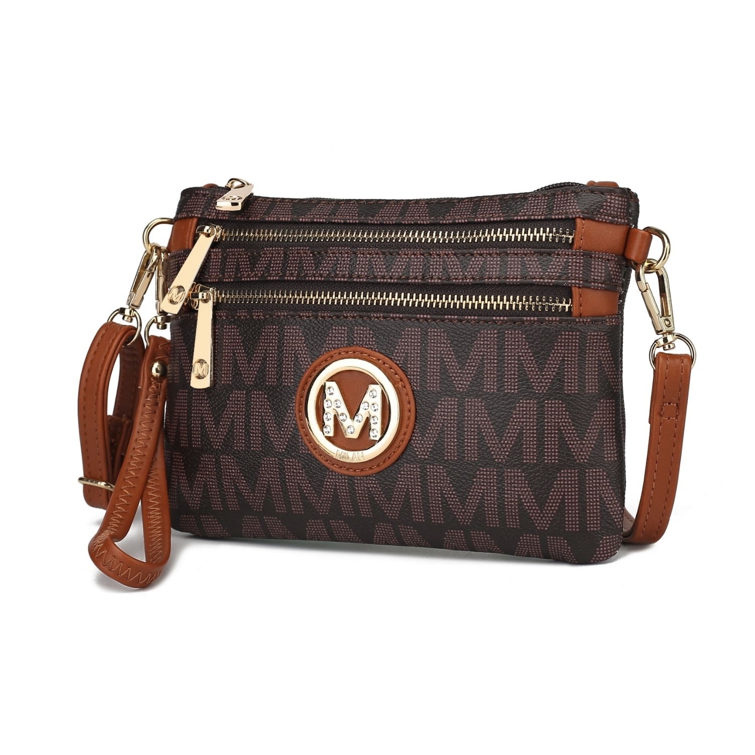 MKF Collection Geneve M Signature Crossbody Handbag & Wristlet By Mia K. - Brown