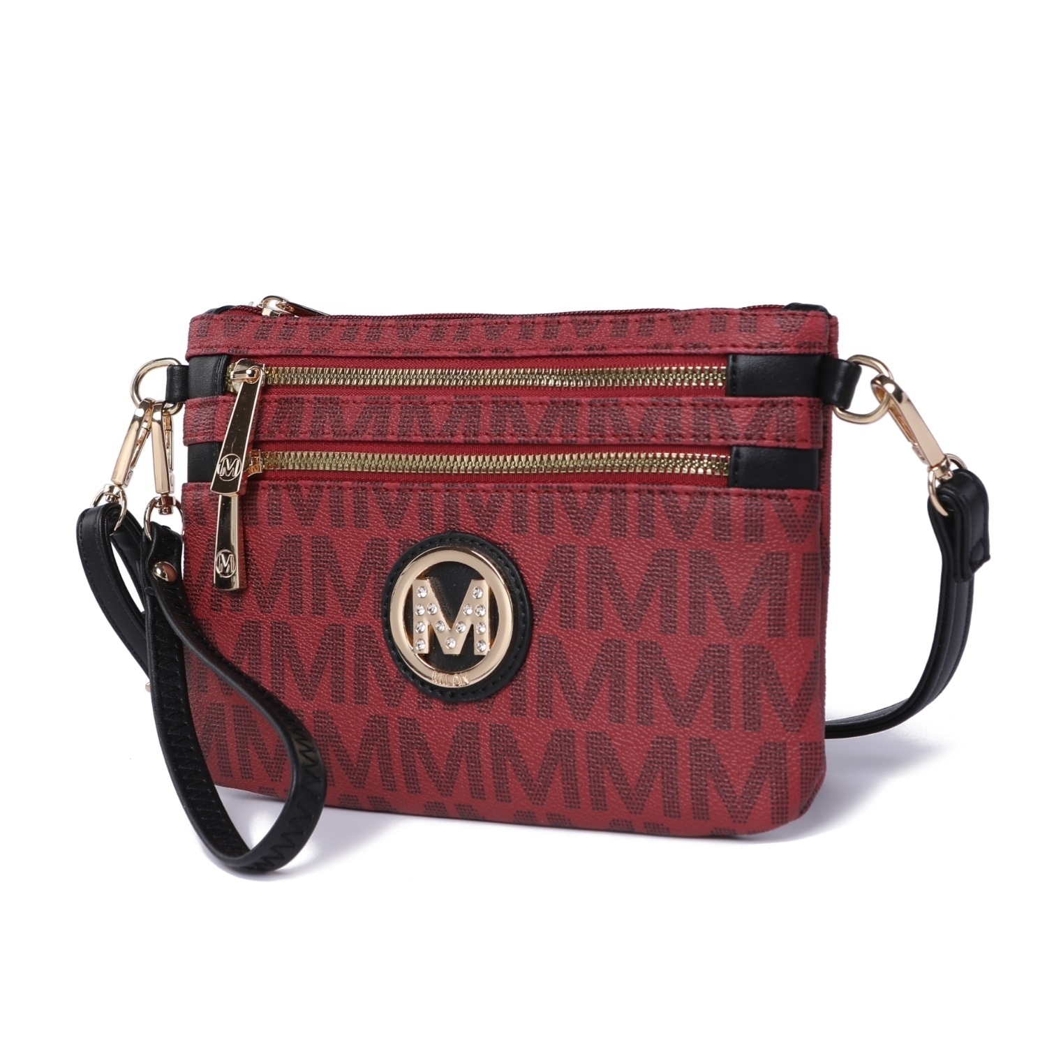 MKF Collection Geneve M Signature Crossbody Handbag & Wristlet By Mia K. - Burgundy