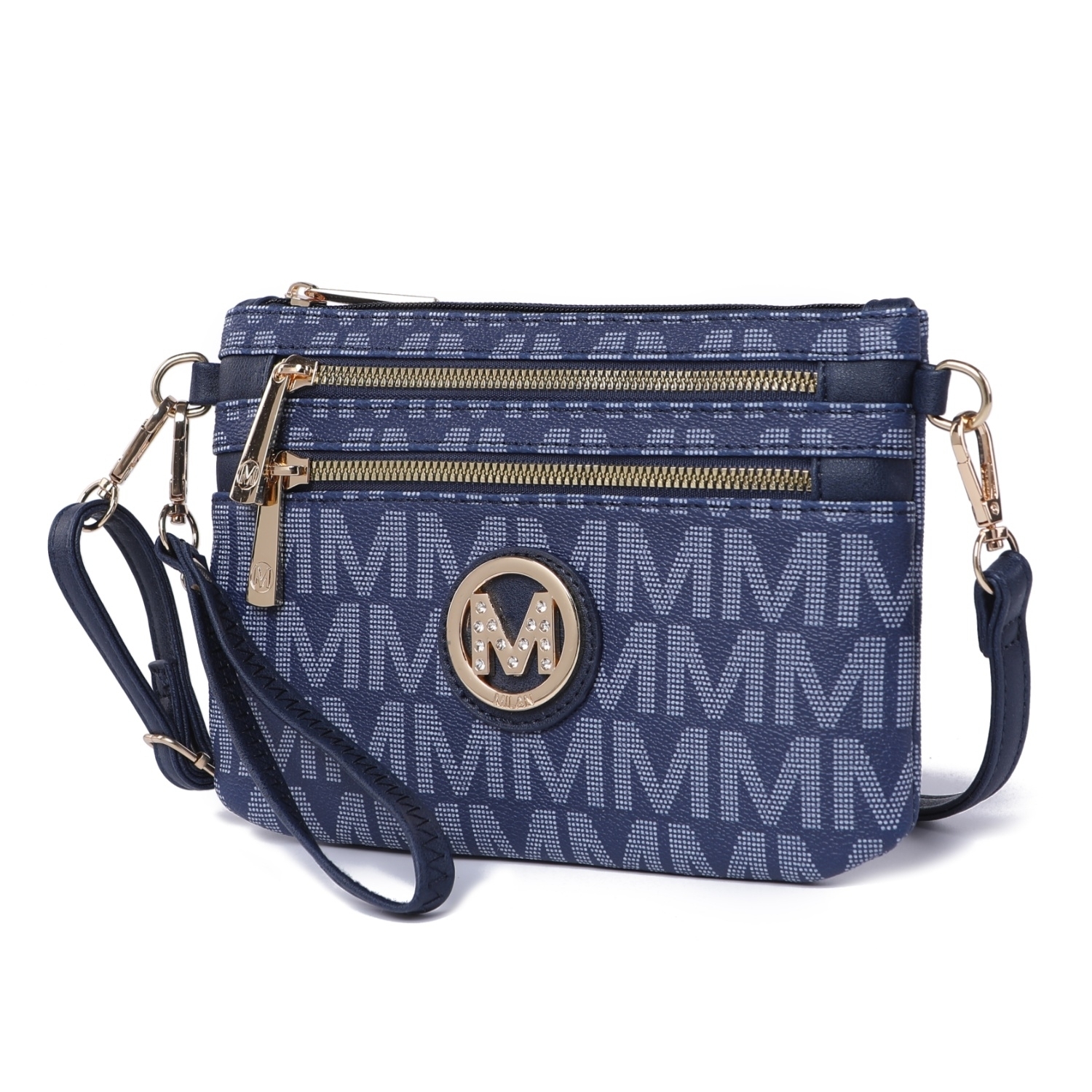 MKF Collection Geneve M Signature Crossbody Handbag & Wristlet By Mia K. - Navy
